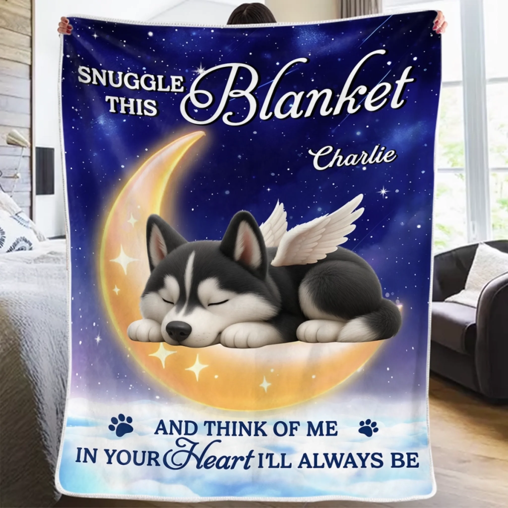 Custom Pet Memorial Christmas Blanket, Personalized Sympathy Gift for Dogs or Cats with Pawprints