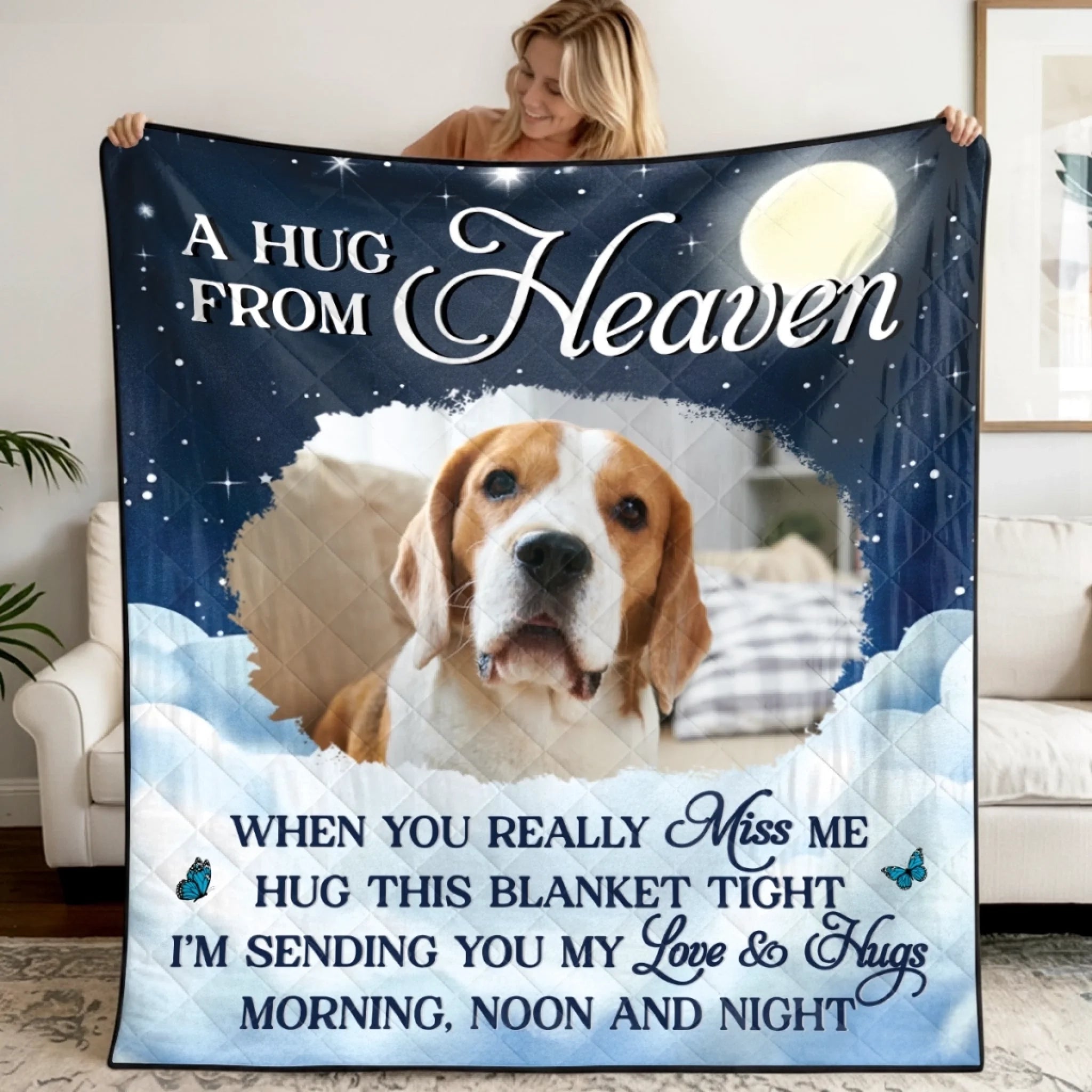 Custom Photo Quilt Blanket - Personalized Pet Memorial Sympathy Gift for Dogs and Cats