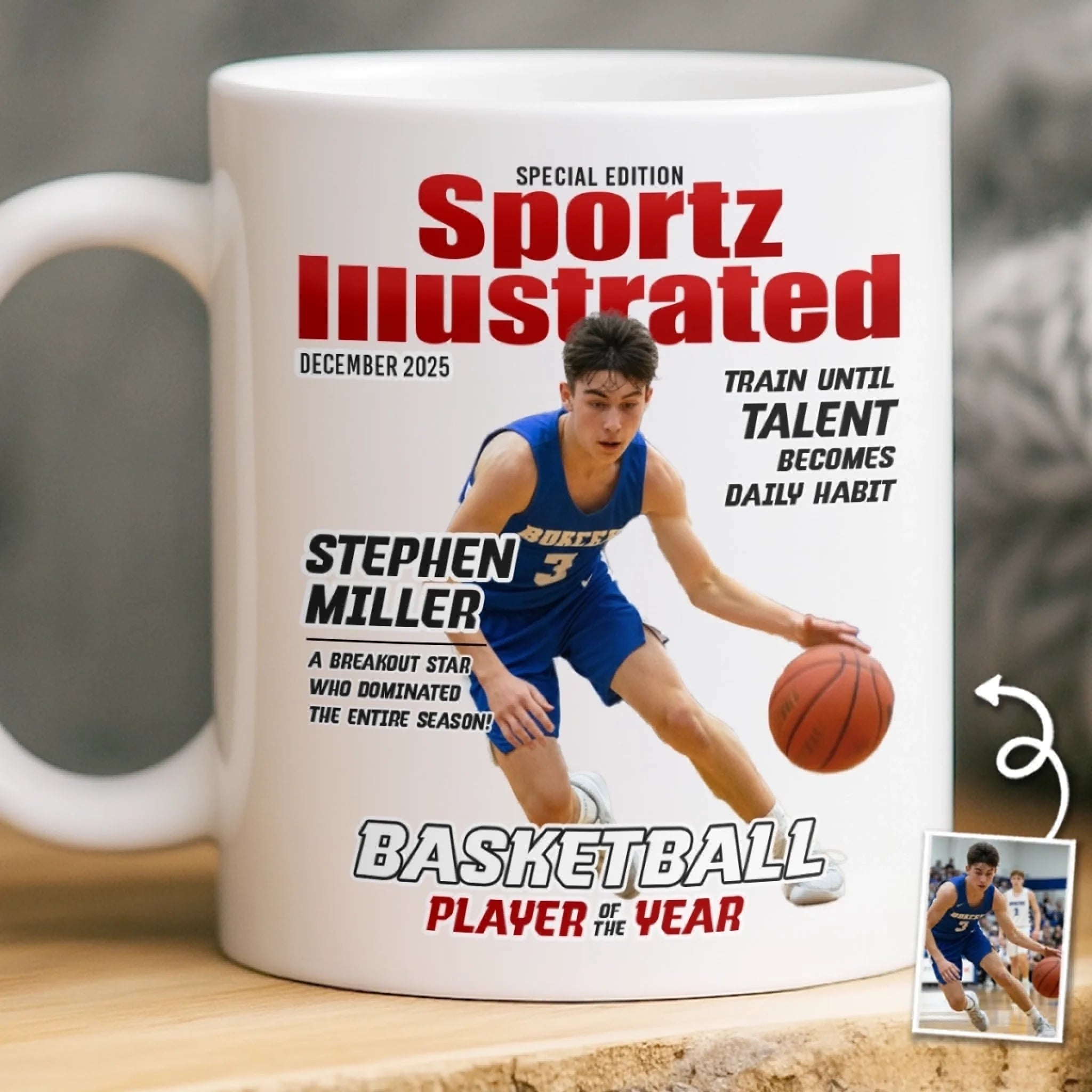 Custom Photo Magazine Mug, Personalized Birthday Gift for Football, Basketball, Soccer and Sports Fans