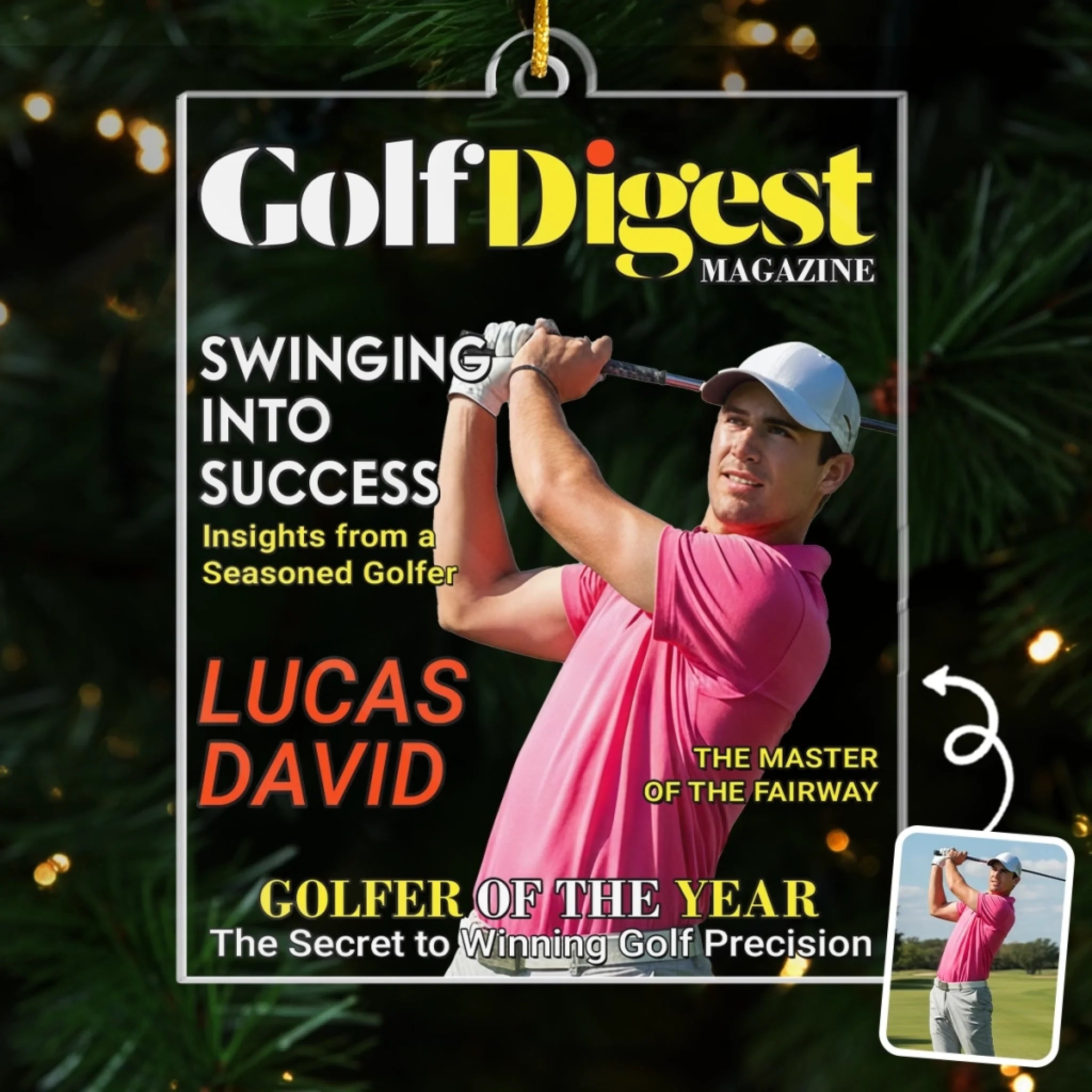 Custom Photo Magazine Acrylic Ornament, Personalized Golf Christmas or Birthday Gift for Men and Women