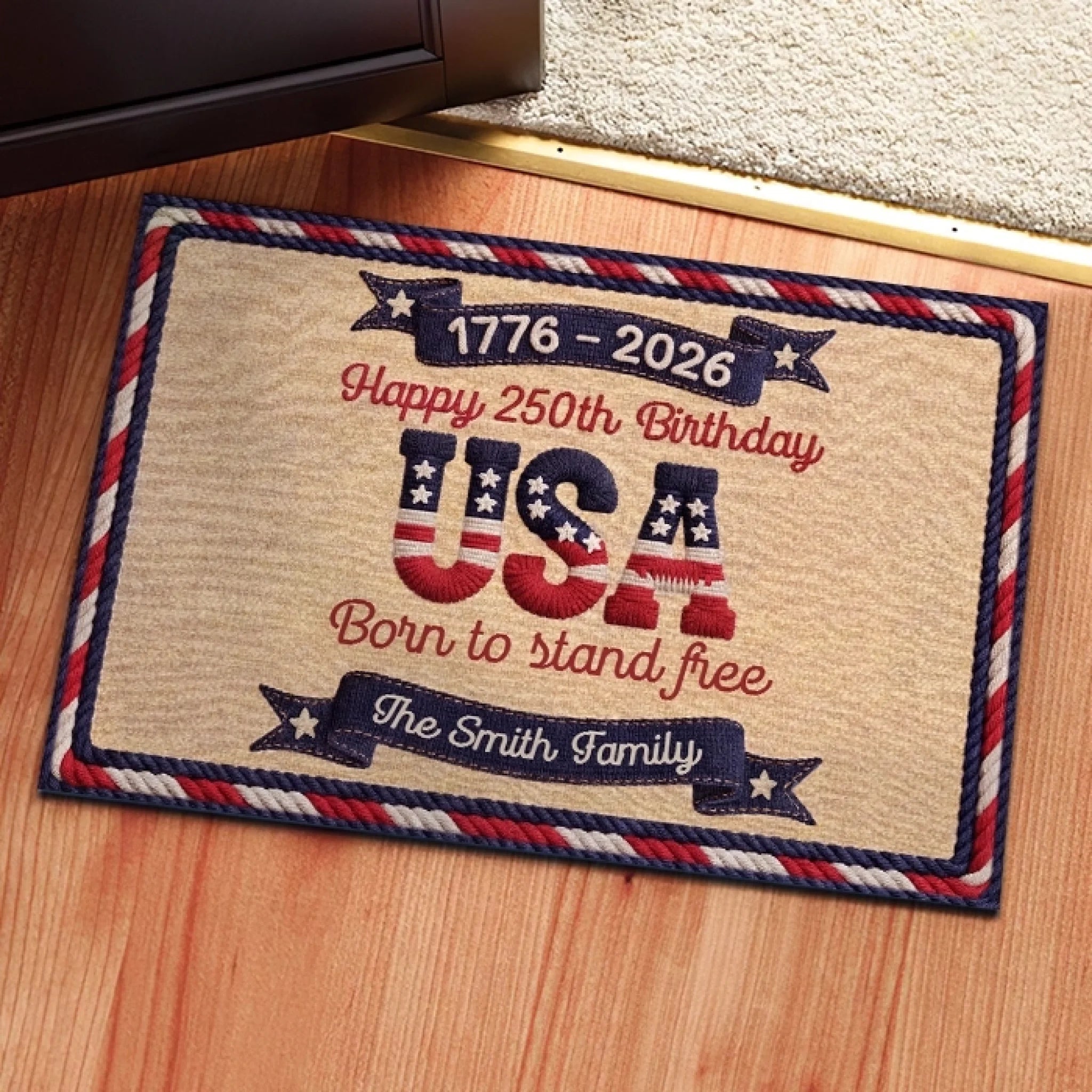 Custom Home Decor Doormat, Personalized 4th of July Patriotic Gift for Family