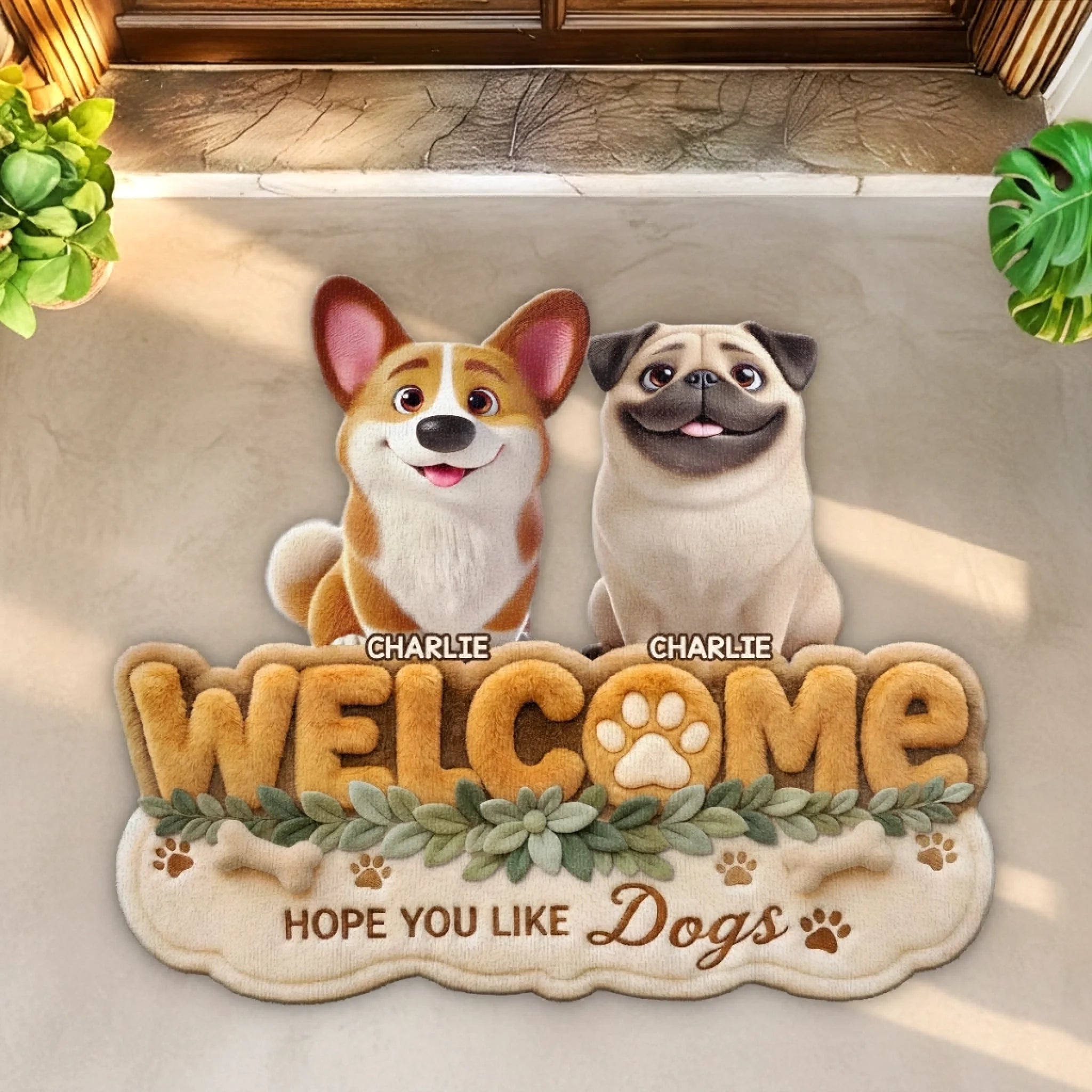Custom Shaped Doormat, Personalized Welcome to Our Dog Home Gift for Dog Mom and Dad