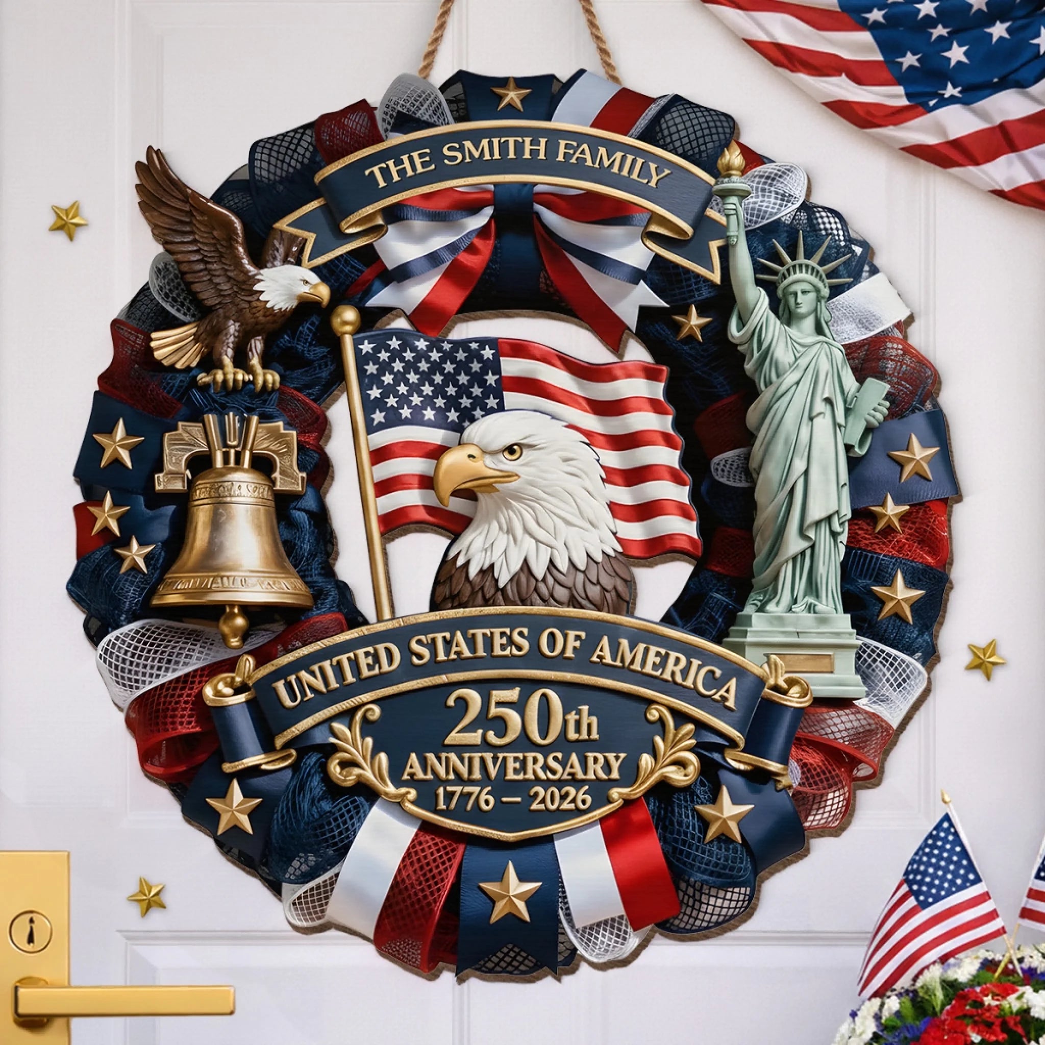 Personalized America 250th Anniversary Wood Sign Family Forever United Patriotic Decor Gift