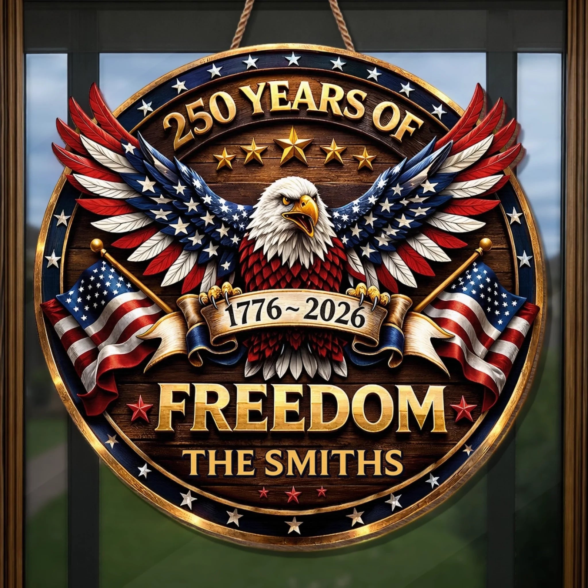Personalized America 250th Anniversary Wood Sign Patriotic Family Decor Proud of Our Shared Story
