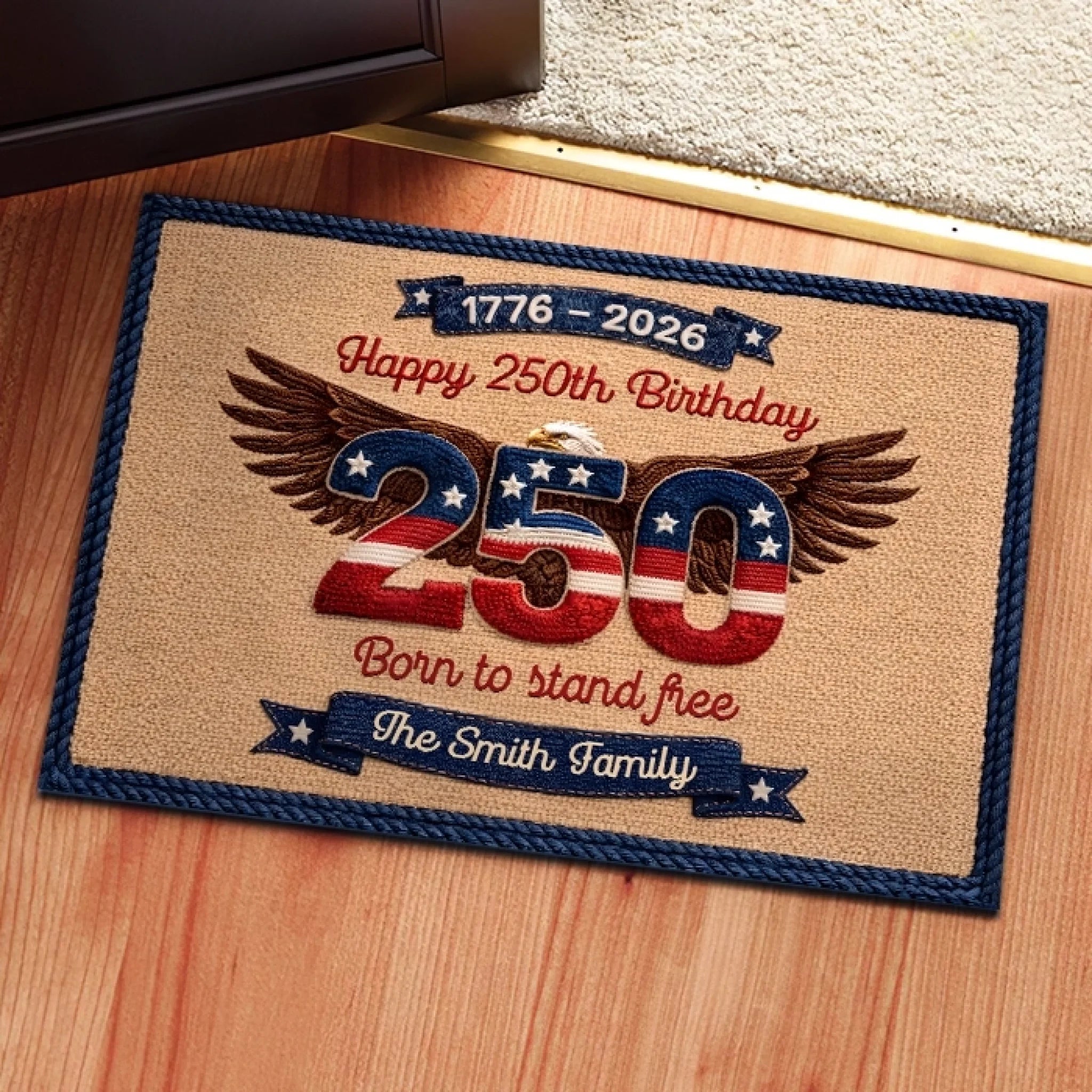 Custom Personalized Doormat America 250th Anniversary Gift for Family Courage Wrote Our Story