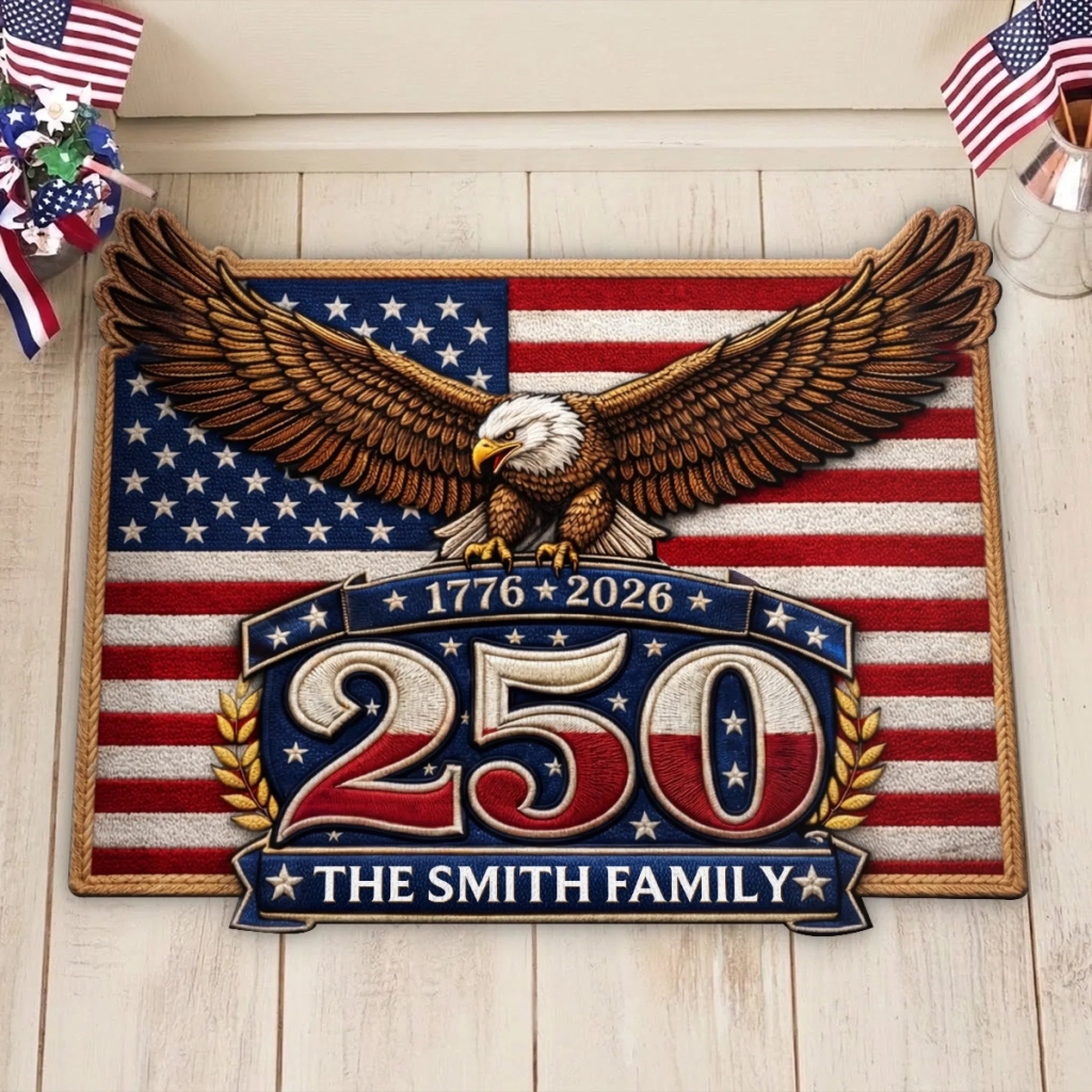 Custom Shaped Doormat Personalized America 250th Anniversary Gift Freedom Lives In Every Heart
