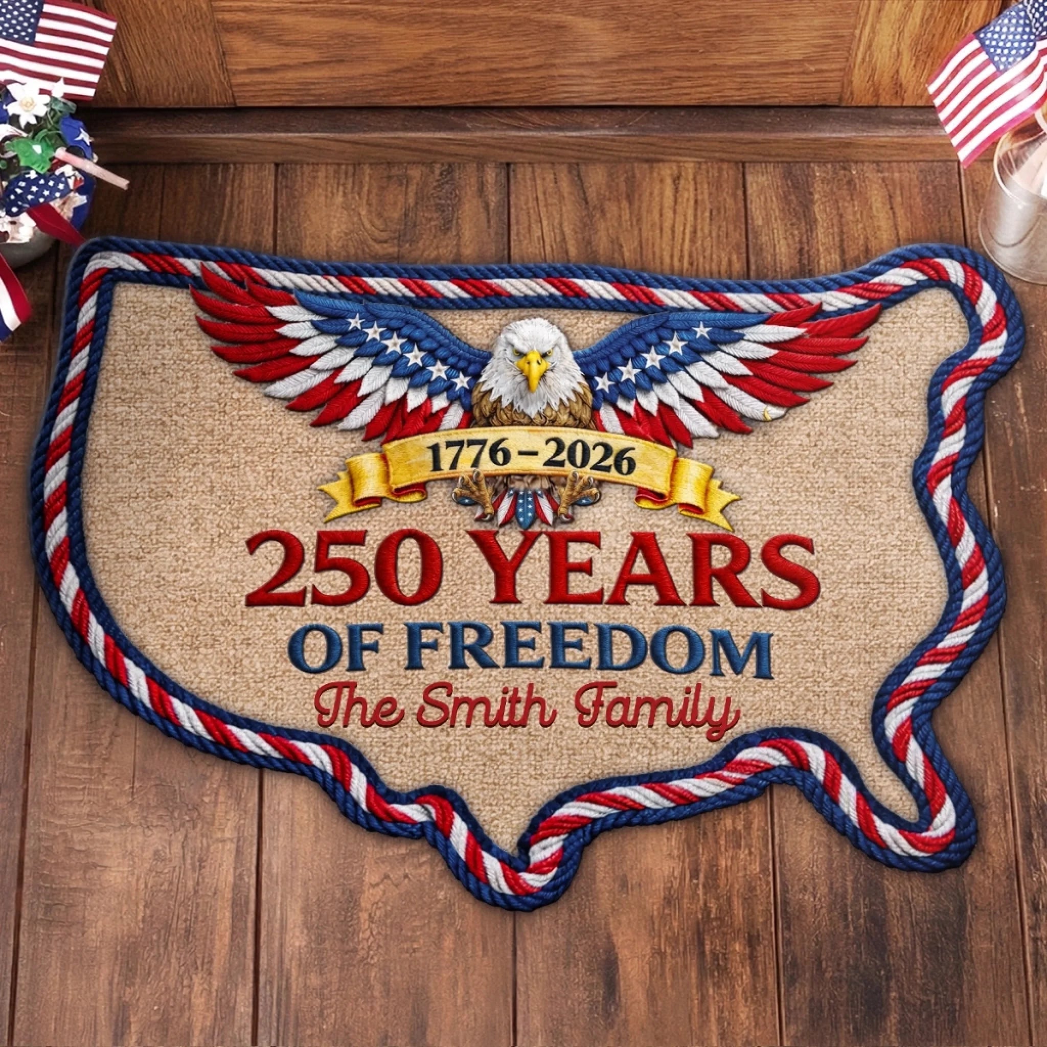 Custom Shaped Doormat Personalized America 250th Anniversary Gift Courage Shaped Our Legacy