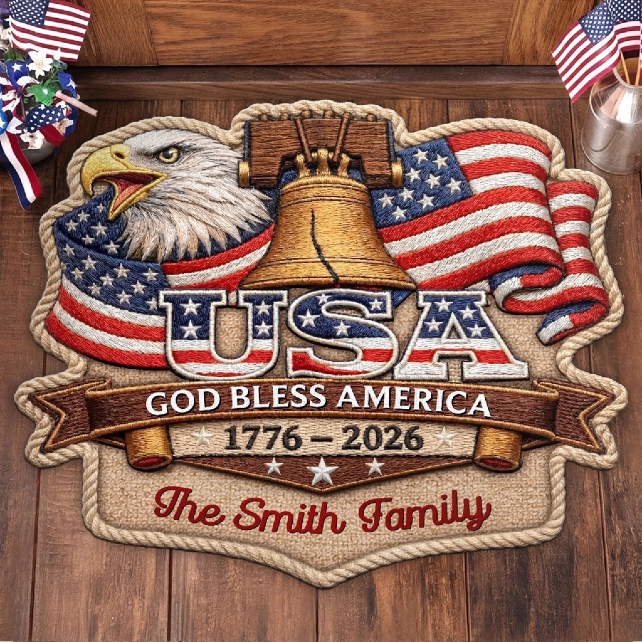 Custom Shaped Doormat Personalized America 250th Anniversary Gift Spirit of Liberty Lives