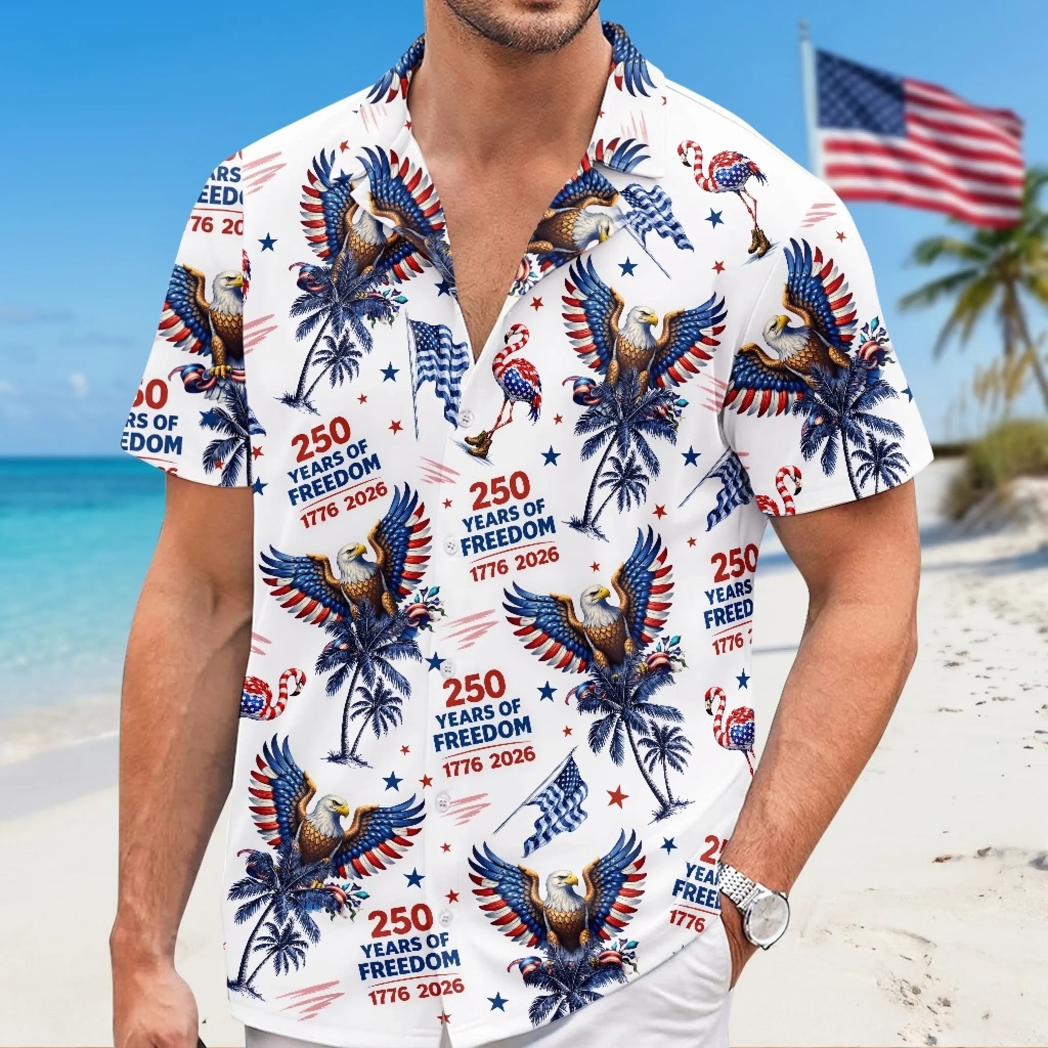 Custom Unisex Tropical Hawaiian Aloha Shirt, Personalized America 250th Anniversary Gift for Men and Women