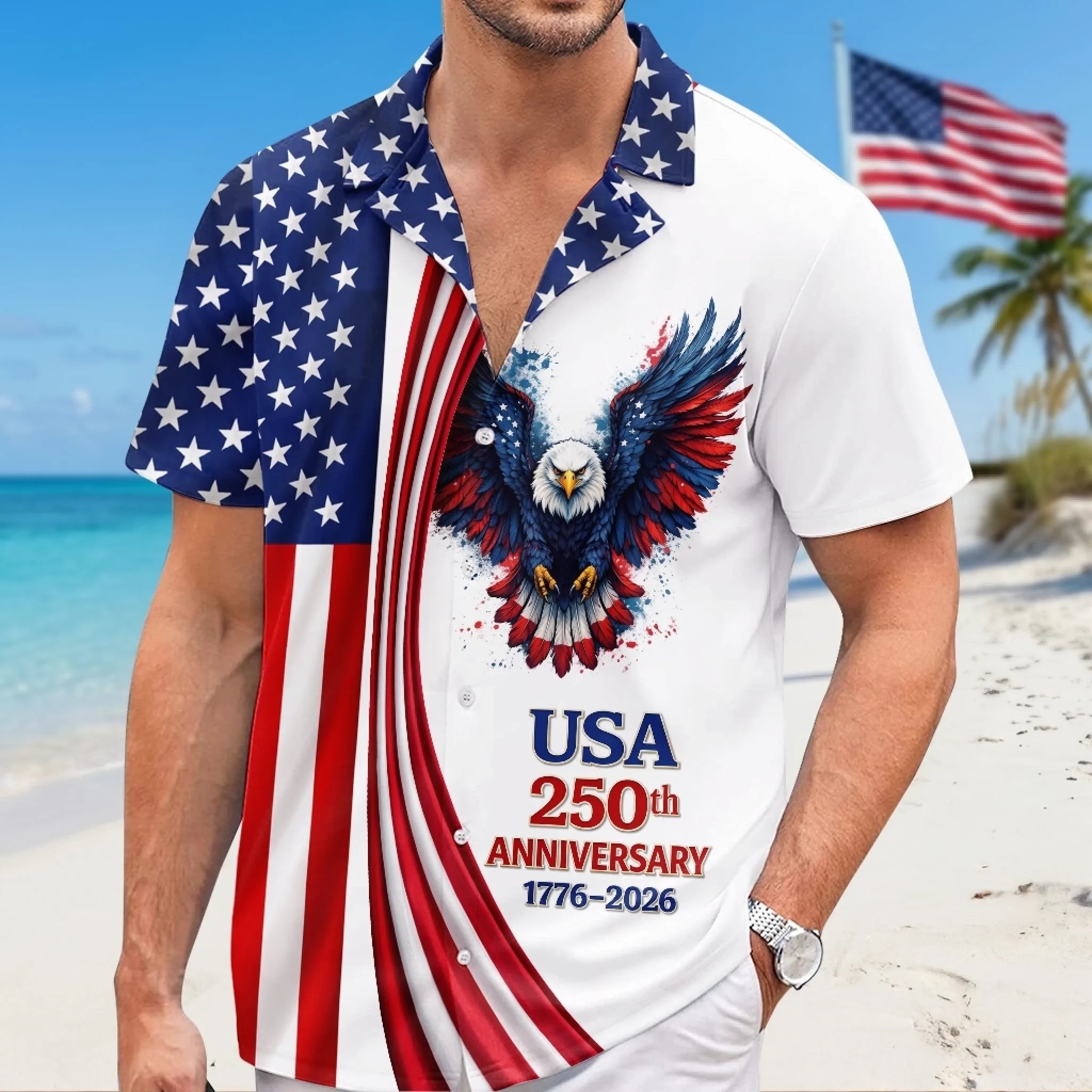 Custom Unisex Tropical Hawaiian Aloha Shirt, Personalized America 250th Anniversary Gift for Men and Women