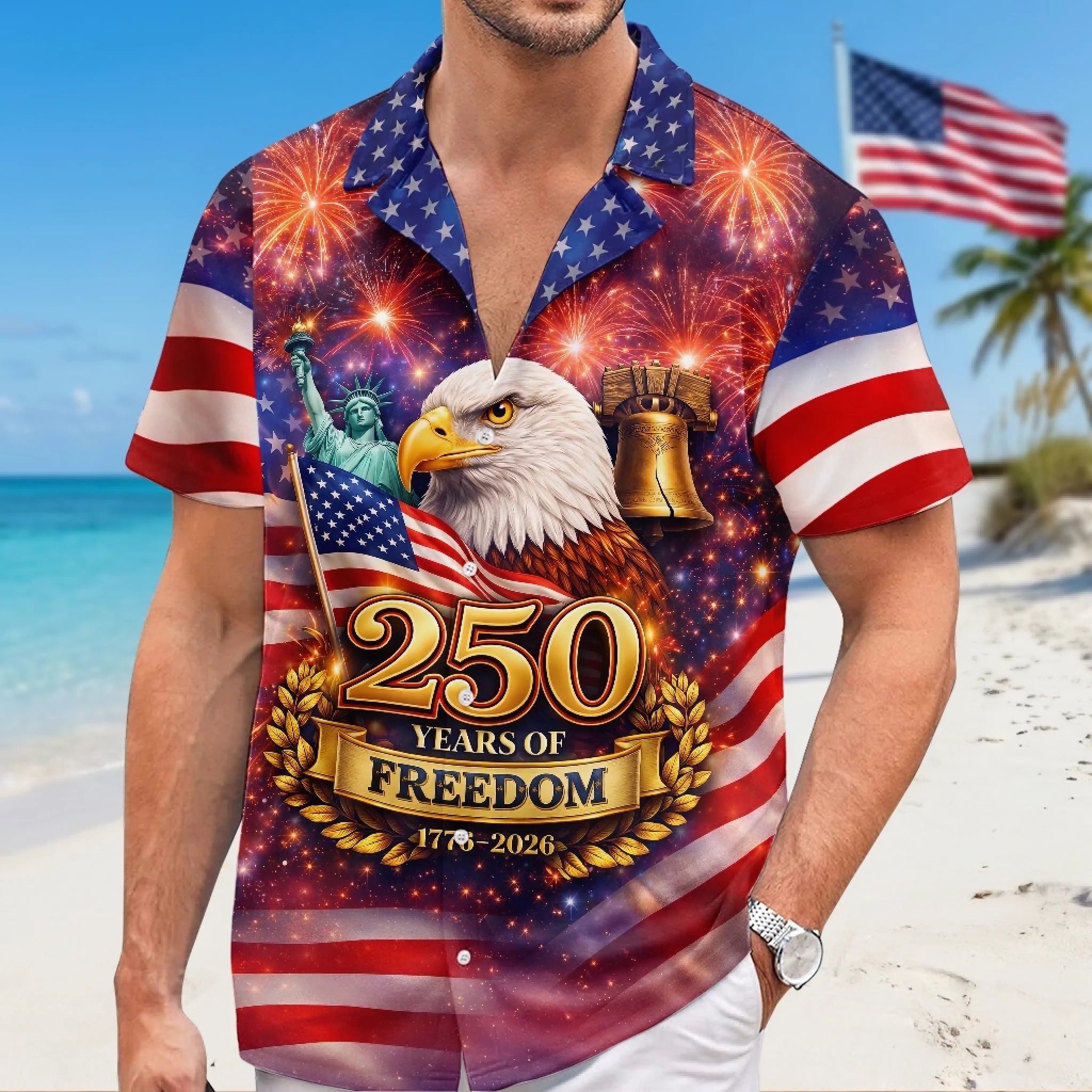 Unisex Tropical Hawaiian Aloha Shirt, America 250th Anniversary Gift for Men and Women