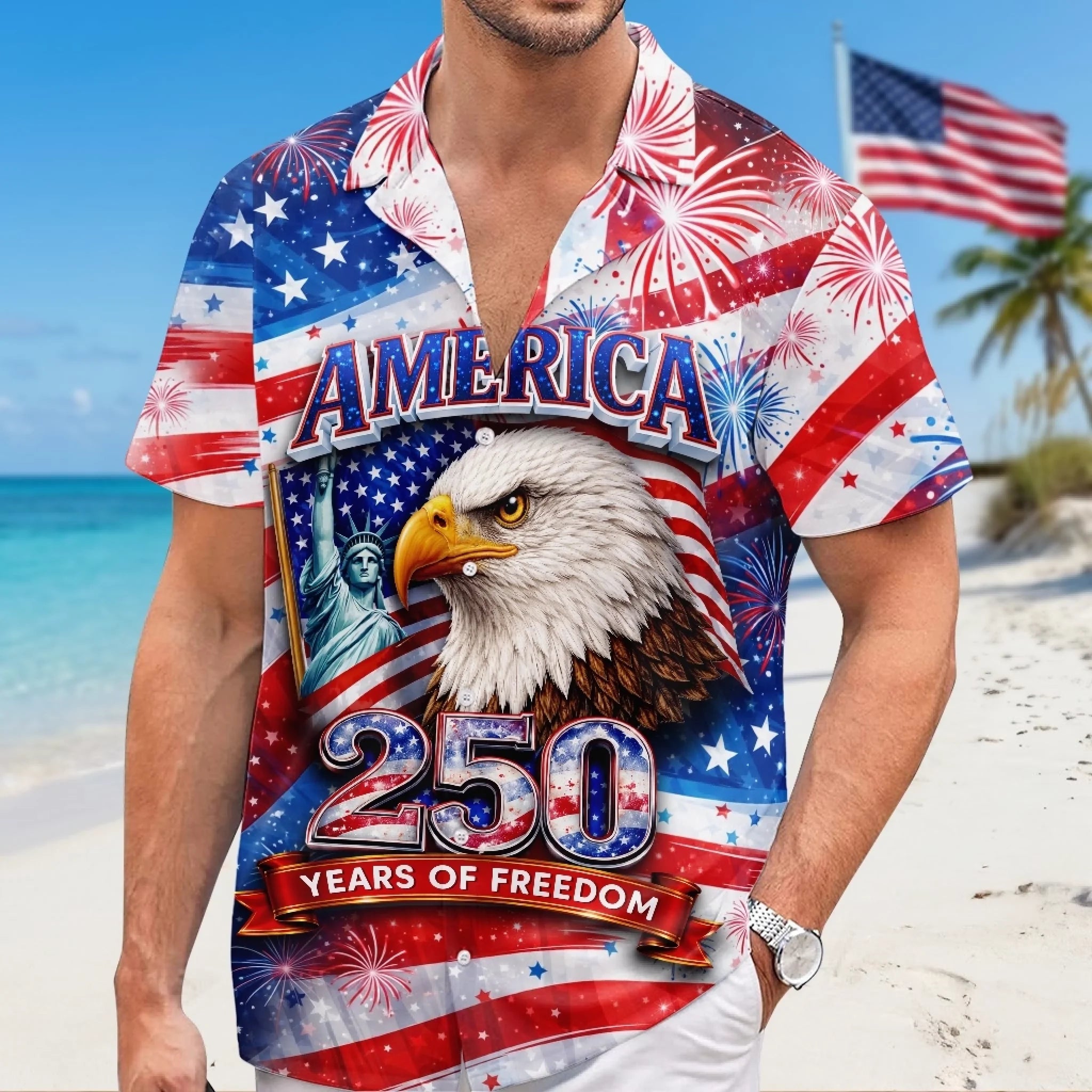 Custom Unisex Tropical Hawaiian Aloha Shirt, Personalized America 250th Anniversary Gift for Men and Women