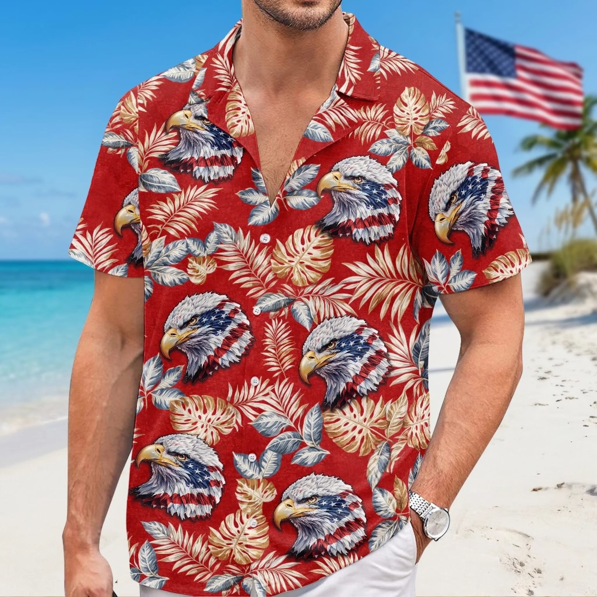 Custom Unisex Tropical Hawaiian Aloha Shirt, Personalized America 250th Anniversary Gift for Men and Women