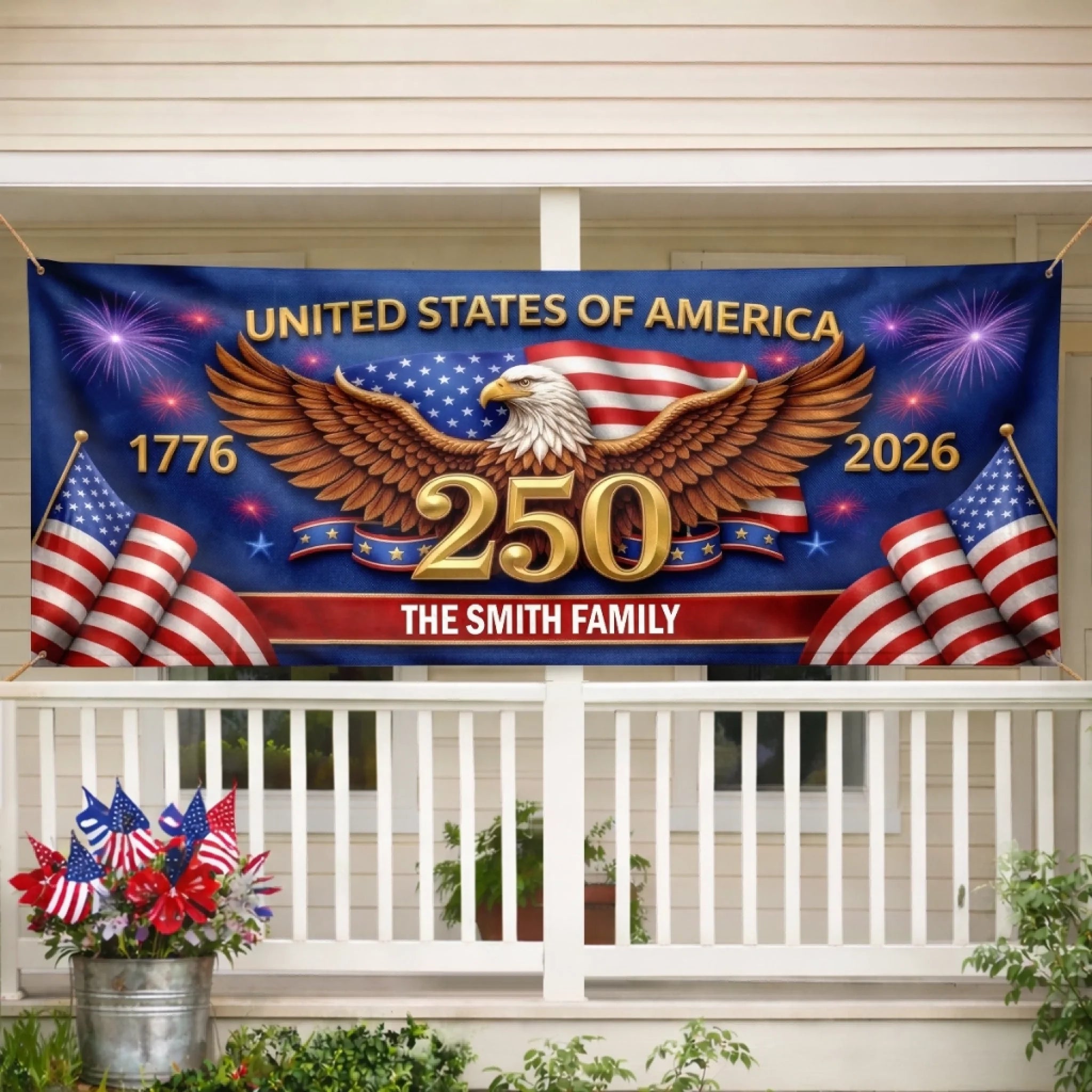 Custom Polyester Outdoor Banner Personalized America 250th Anniversary Gift for Family