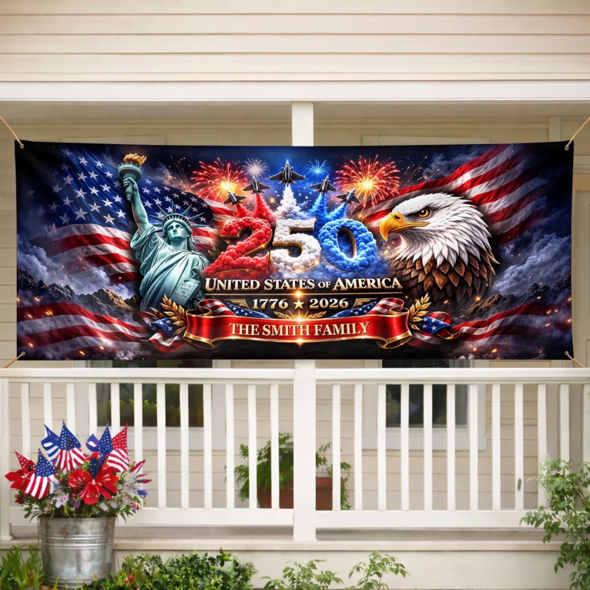 Custom Polyester Outdoor Banner Personalized America 250th Anniversary Gift for Family Strong As One