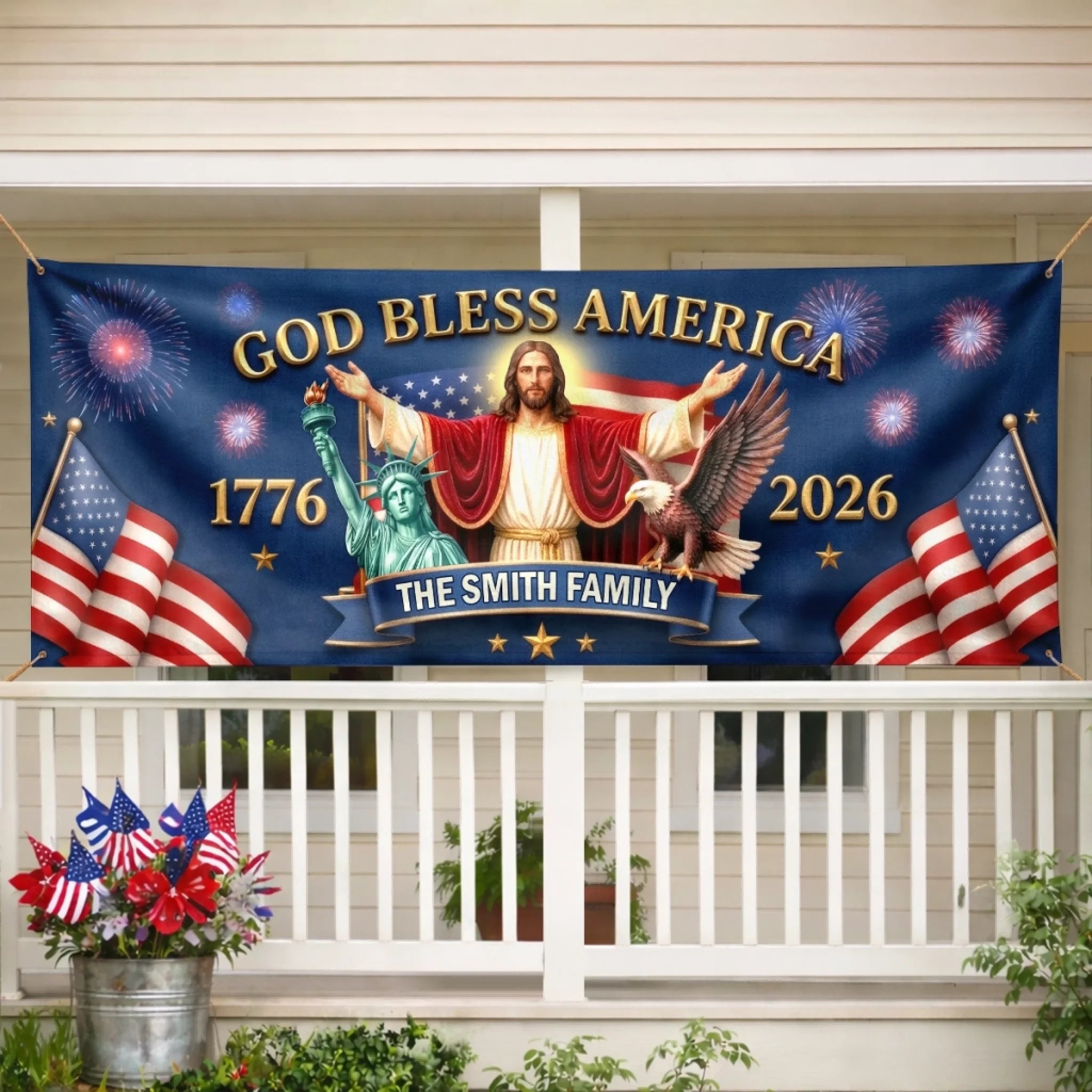 Custom Polyester Outdoor Banner Personalized America 250th Anniversary Gift for Family