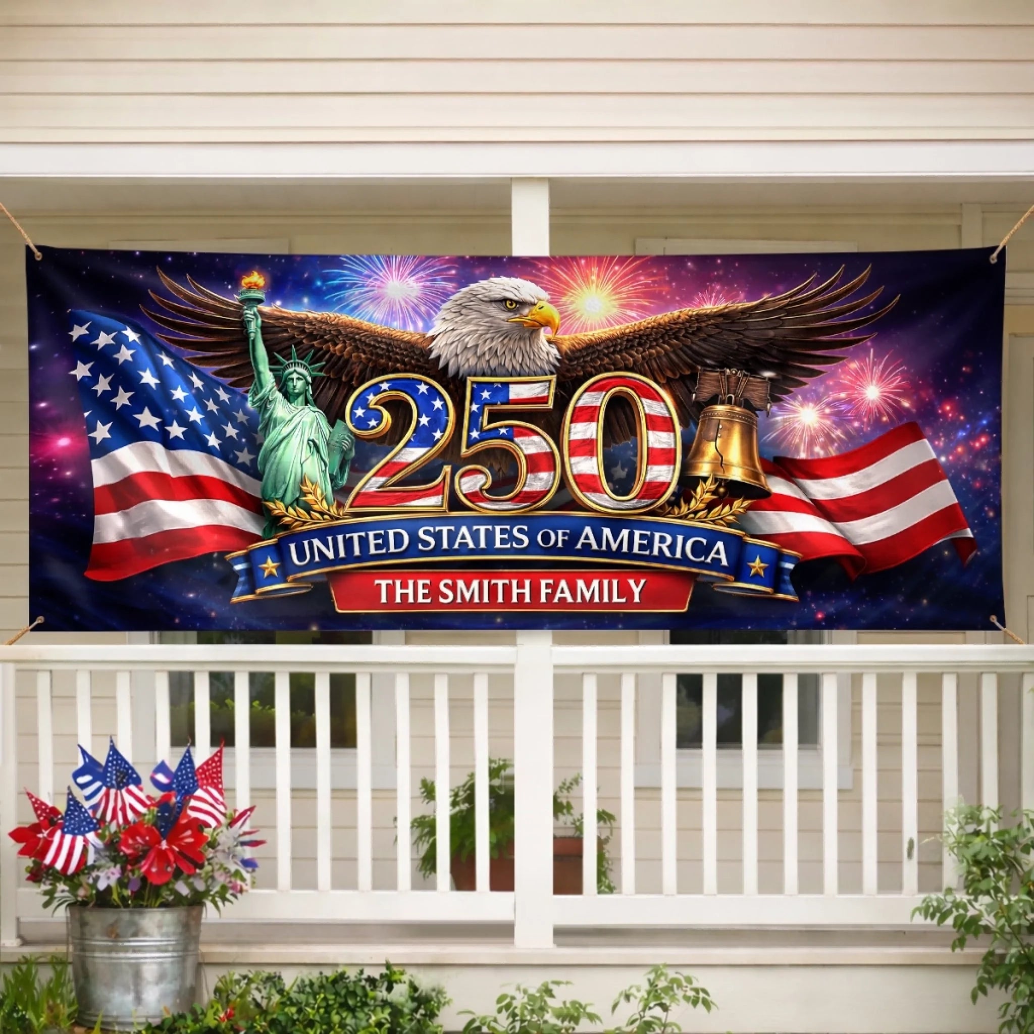 Custom Polyester Outdoor Banner, Personalized America 250th Anniversary Gift for Family