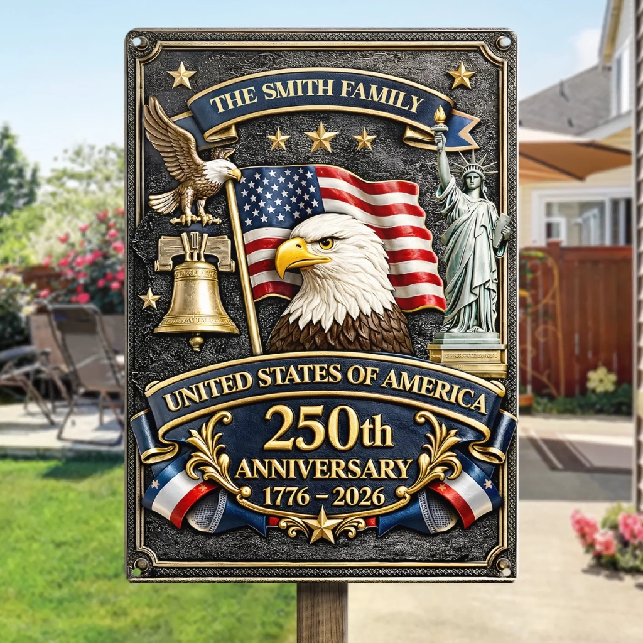 Personalized America 250th Anniversary Metal Sign, Rooted in Freedom Home Decor Gift for Family