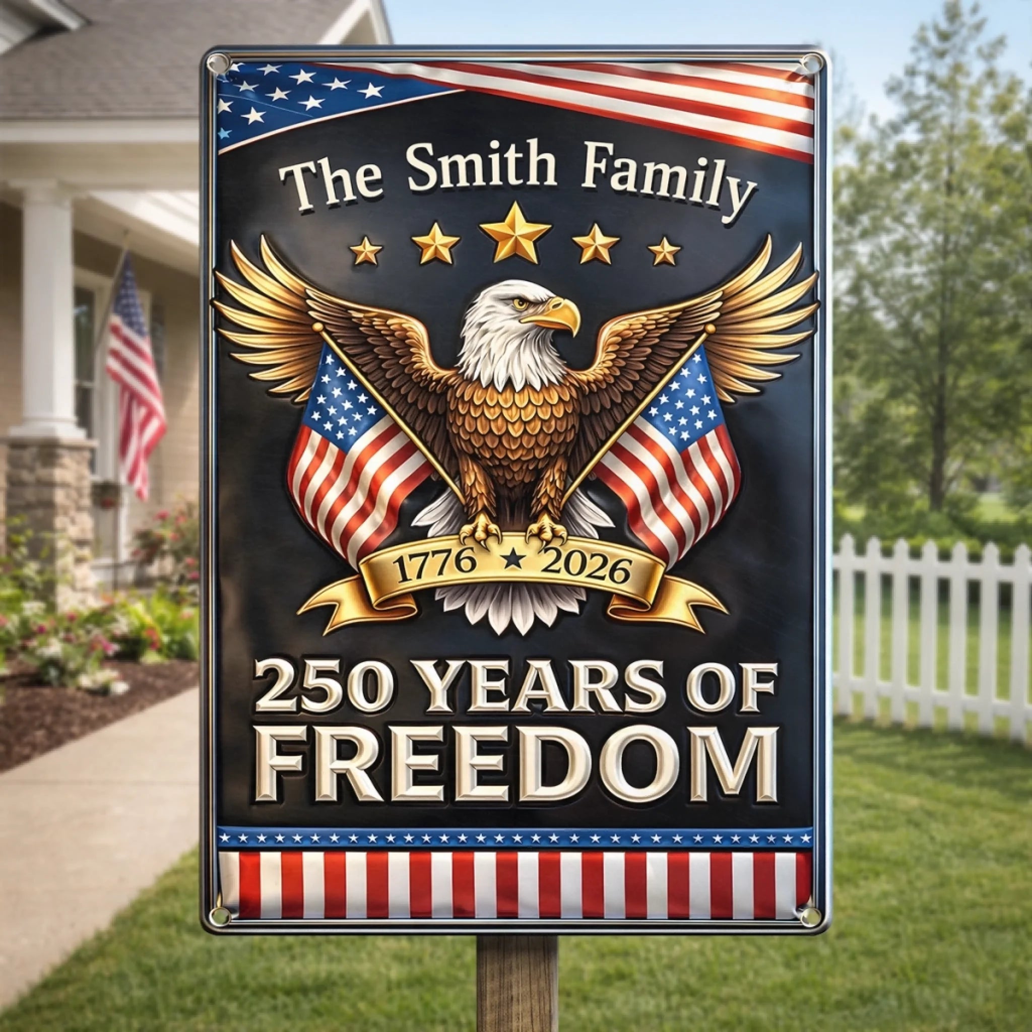 Personalized America 250th Anniversary Metal Sign, Custom Patriotic Home Decor Gift for Family