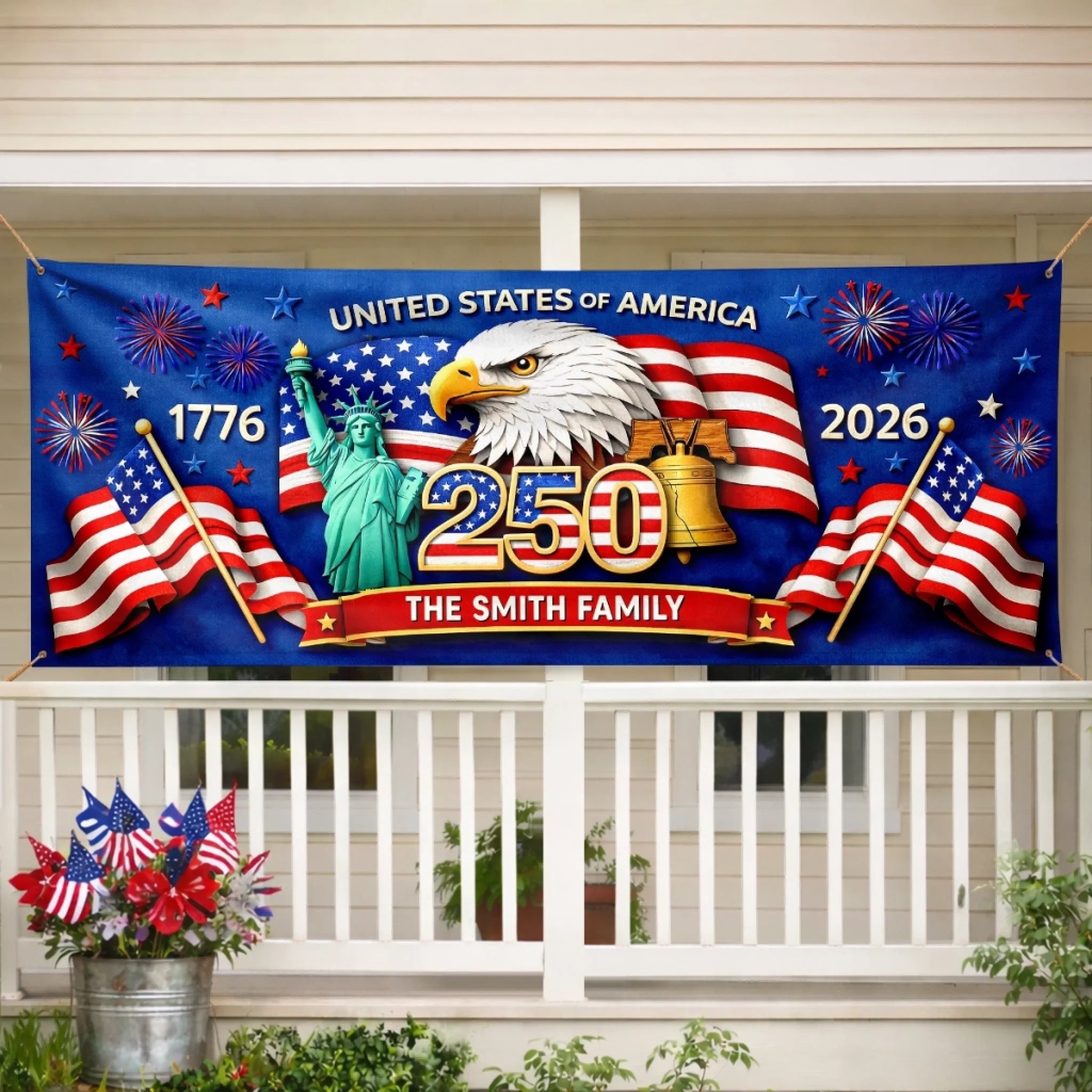 Custom Polyester Outdoor Banner Personalized America 250th Anniversary Gift for Family
