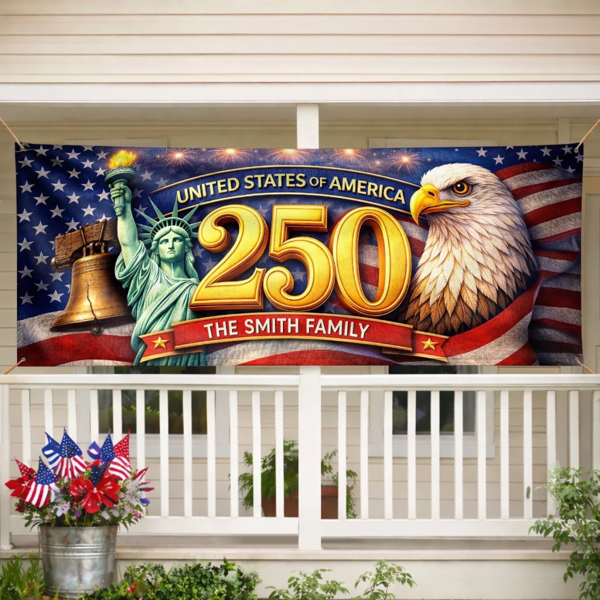 Custom Polyester Outdoor Banner, Personalized America 250th Anniversary Gift for Family