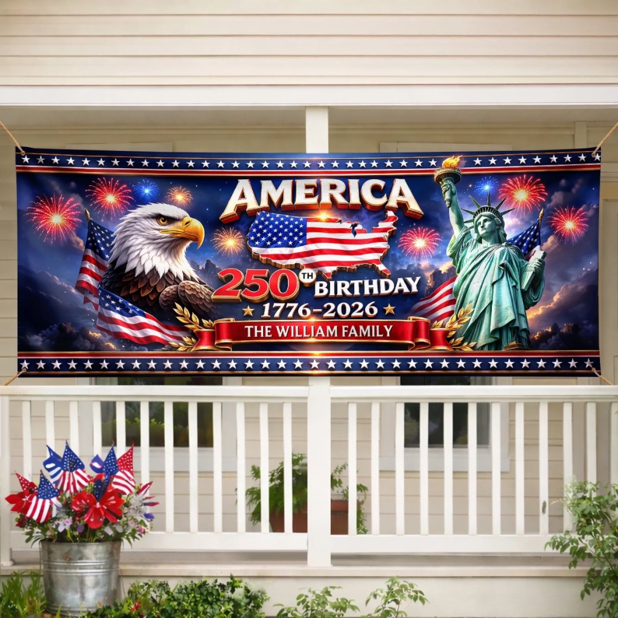 Custom Polyester Outdoor Banner Personalized America 250th Anniversary Gift for Family