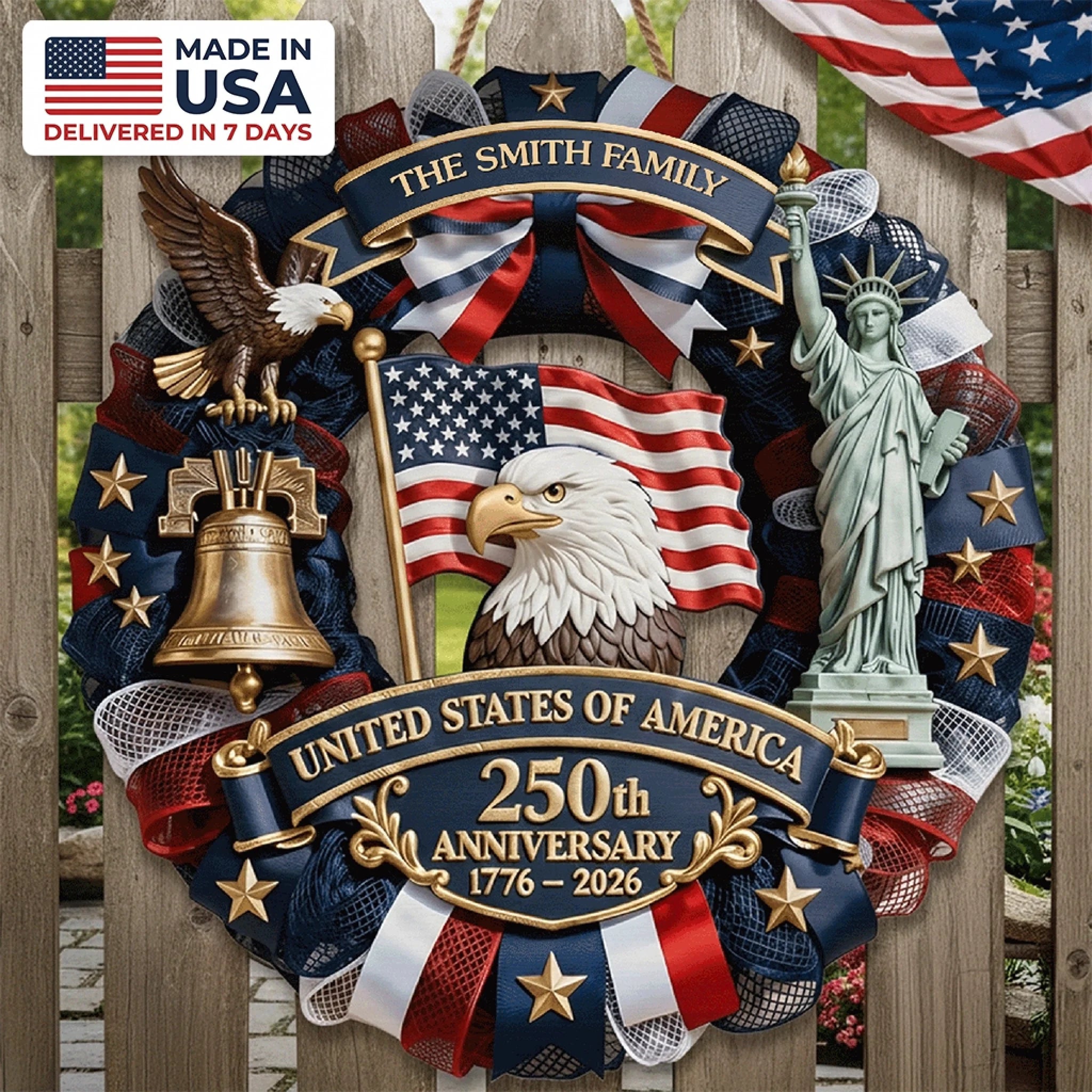 Custom Wood Sign Personalized America 250th Anniversary Family Gift for Mom Dad Siblings and Kids