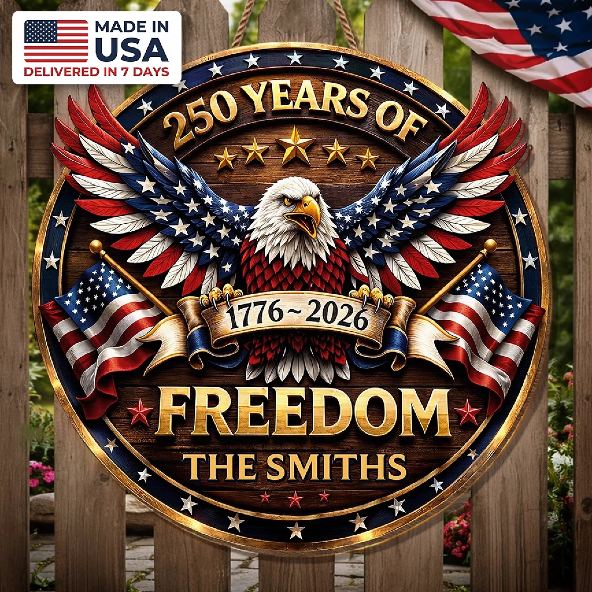 Custom Wood Sign Personalized America 250th Anniversary Gift for Mom Dad Family Proud Of Our Story