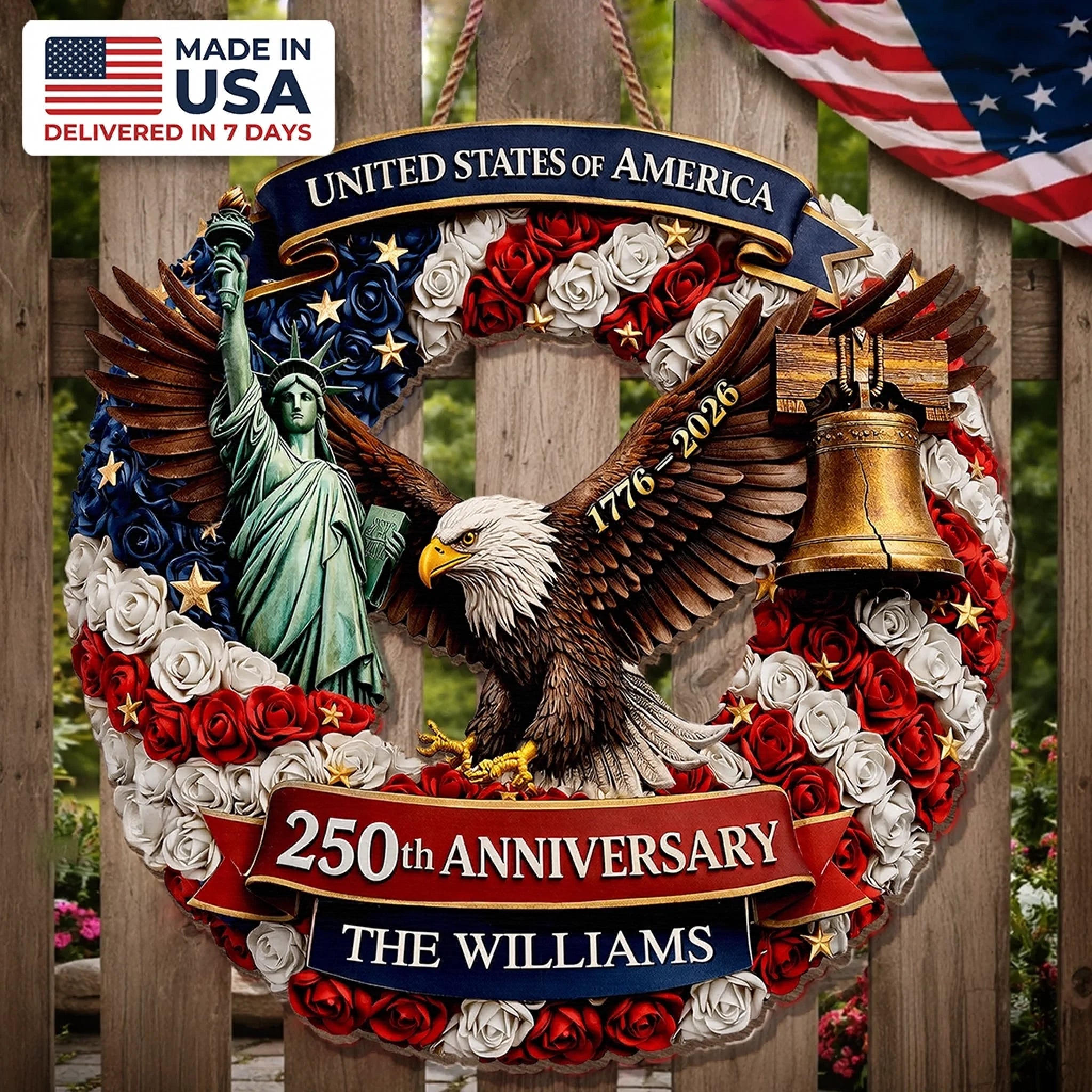 Custom Wood Sign Personalized America 250th Anniversary Gift for Mom Dad Family Freedom Is Who We Are