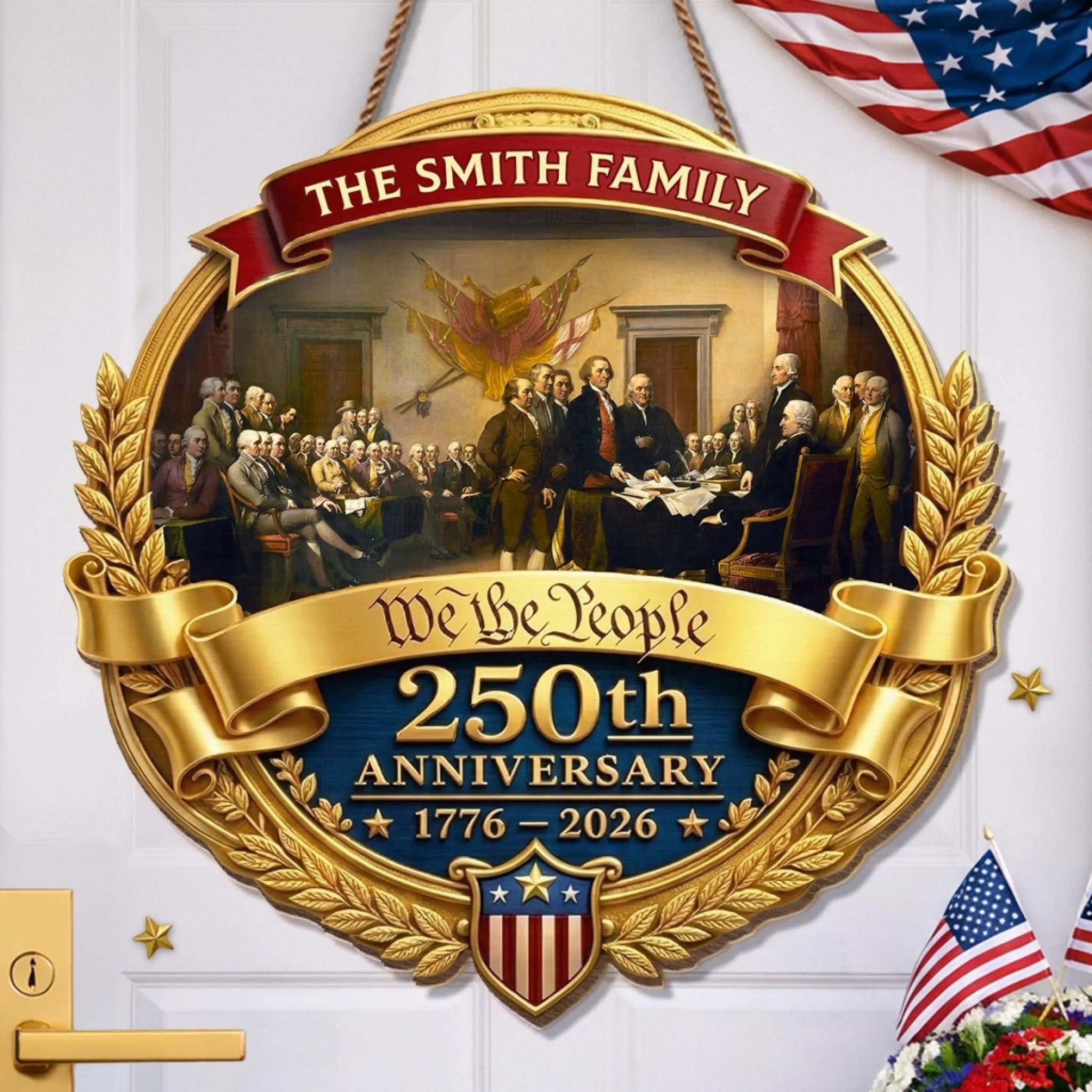 Custom Wood Sign Personalized America 250th Anniversary Gift for Family Freedom Shapes Our Journey