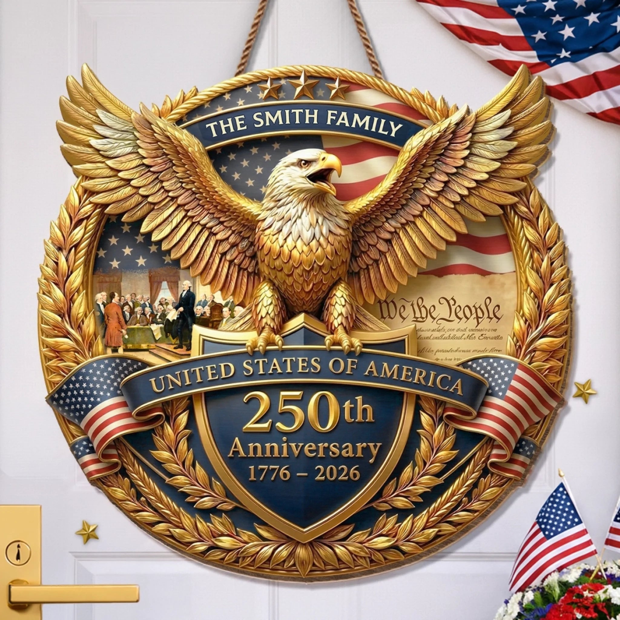 Custom Wood Sign Personalized America 250th Anniversary Gift for Mom Dad Siblings and Kids