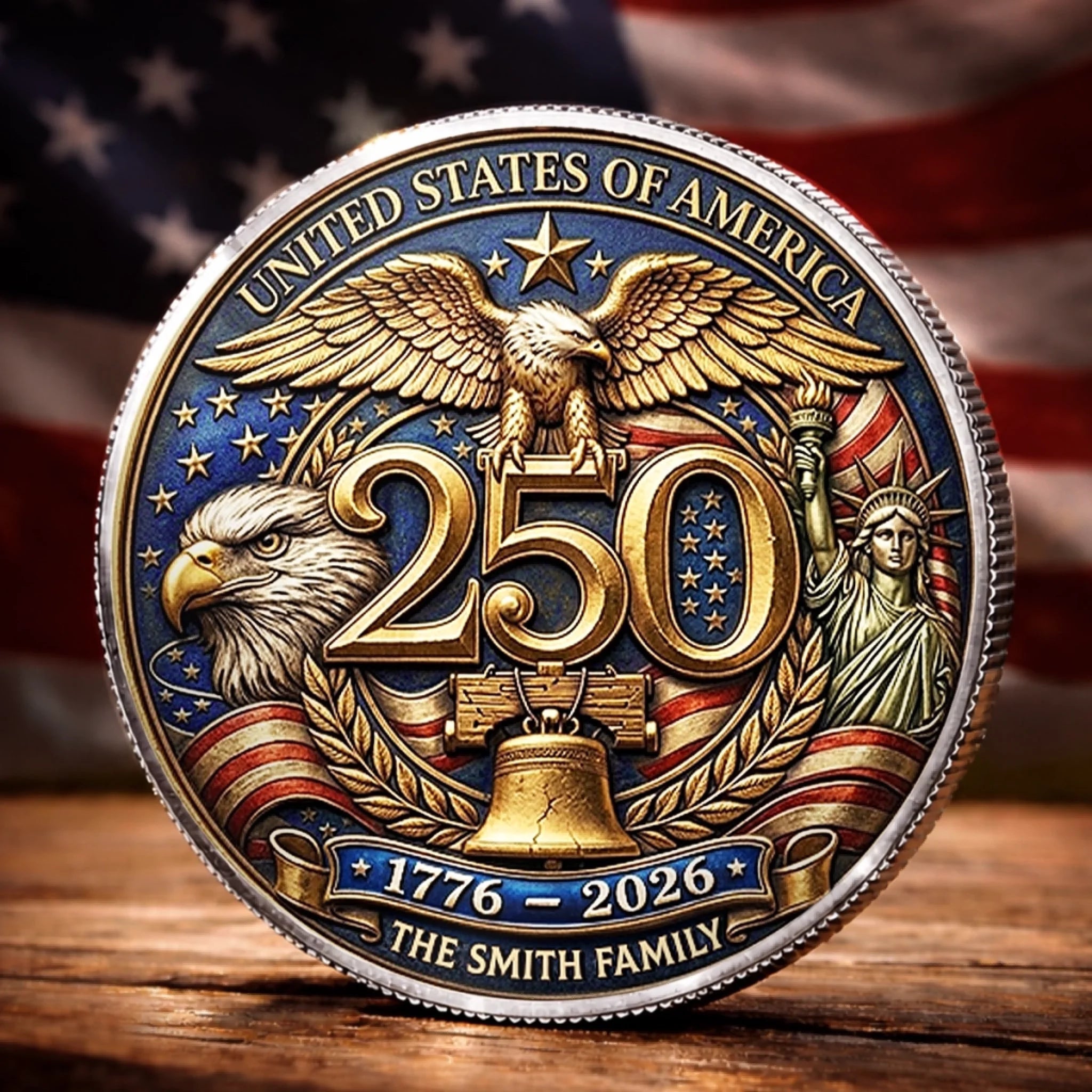 Custom Commemorative Keepsake Coin Personalized America 250th Anniversary Gift for Family