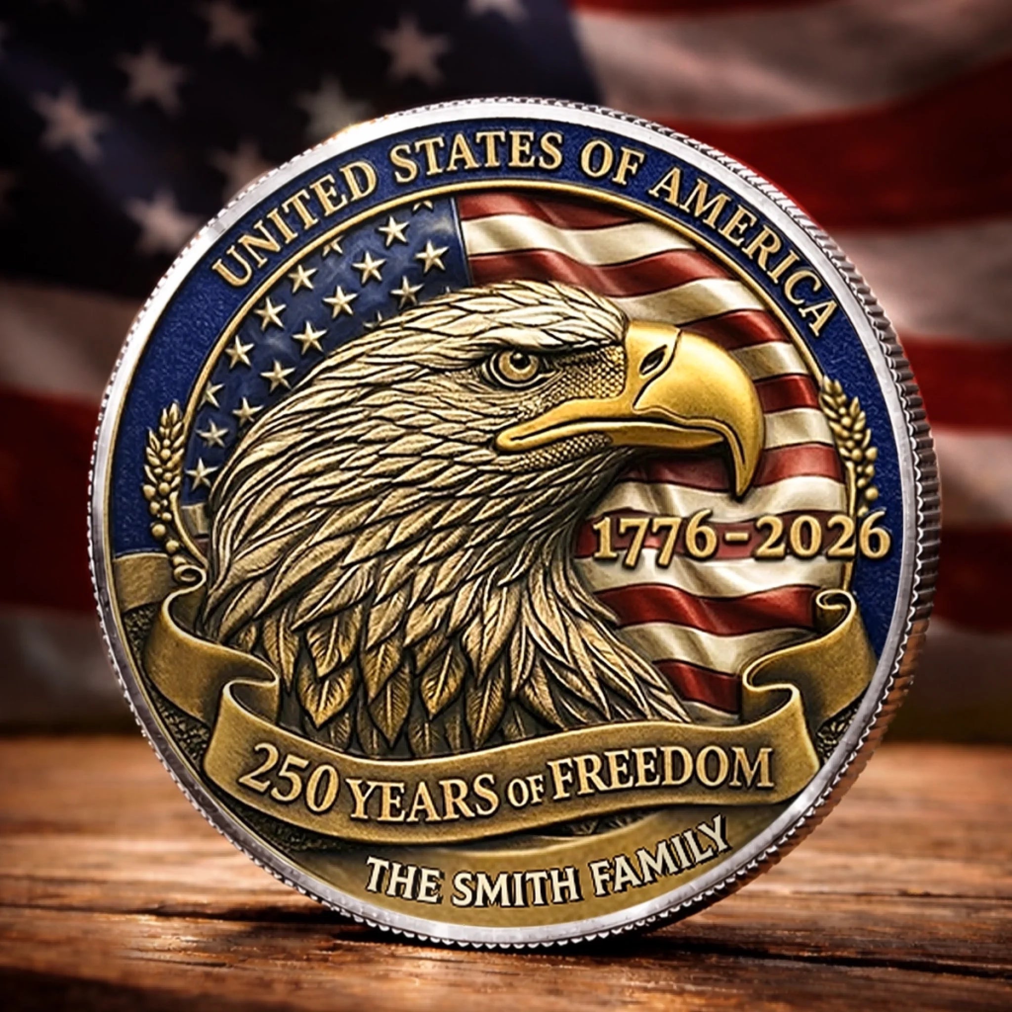 Custom Commemorative Keepsake Coin Personalized America 250th Anniversary Gift for Proud American Family