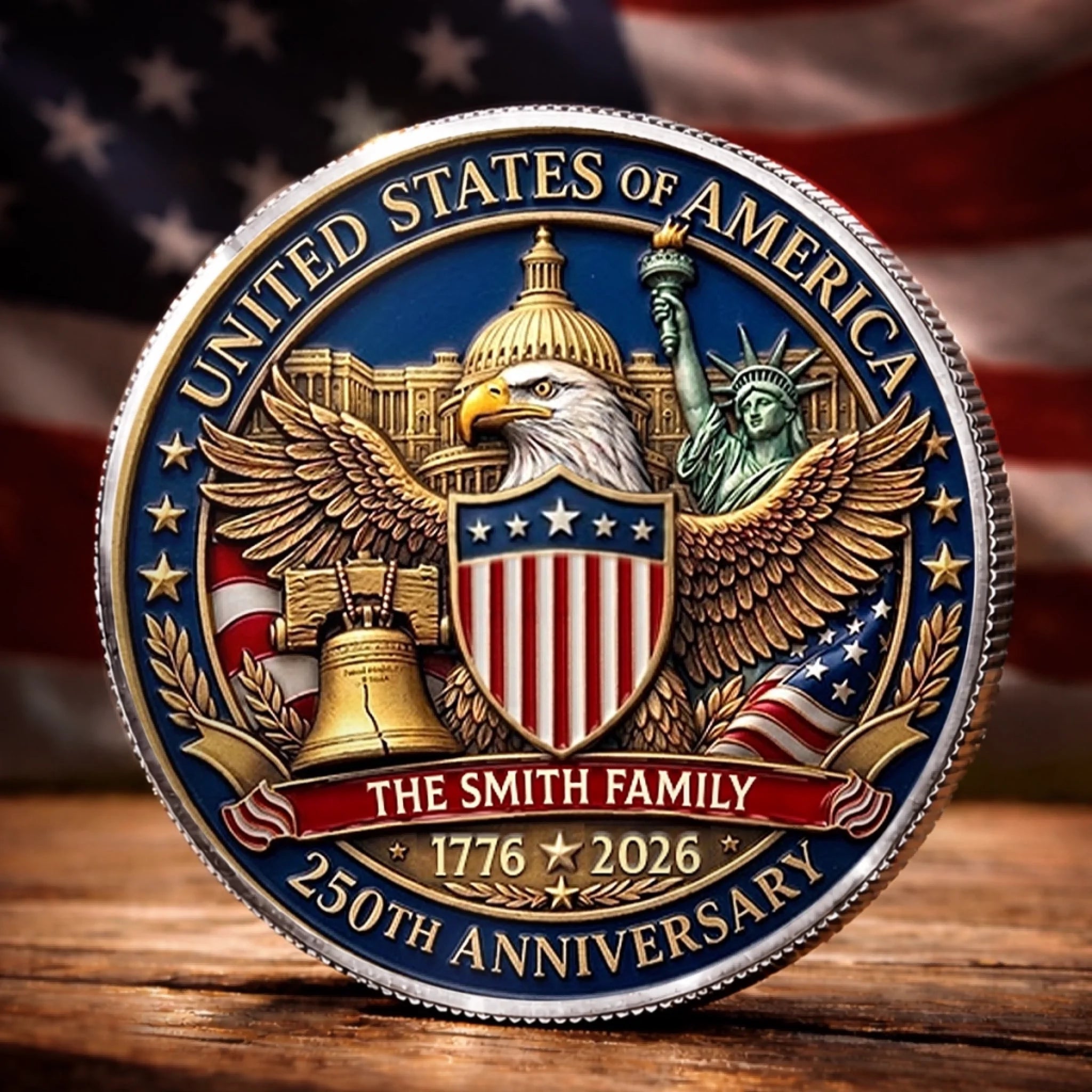 Custom Commemorative Keepsake Coin Personalized America 250th Anniversary Gift for Family