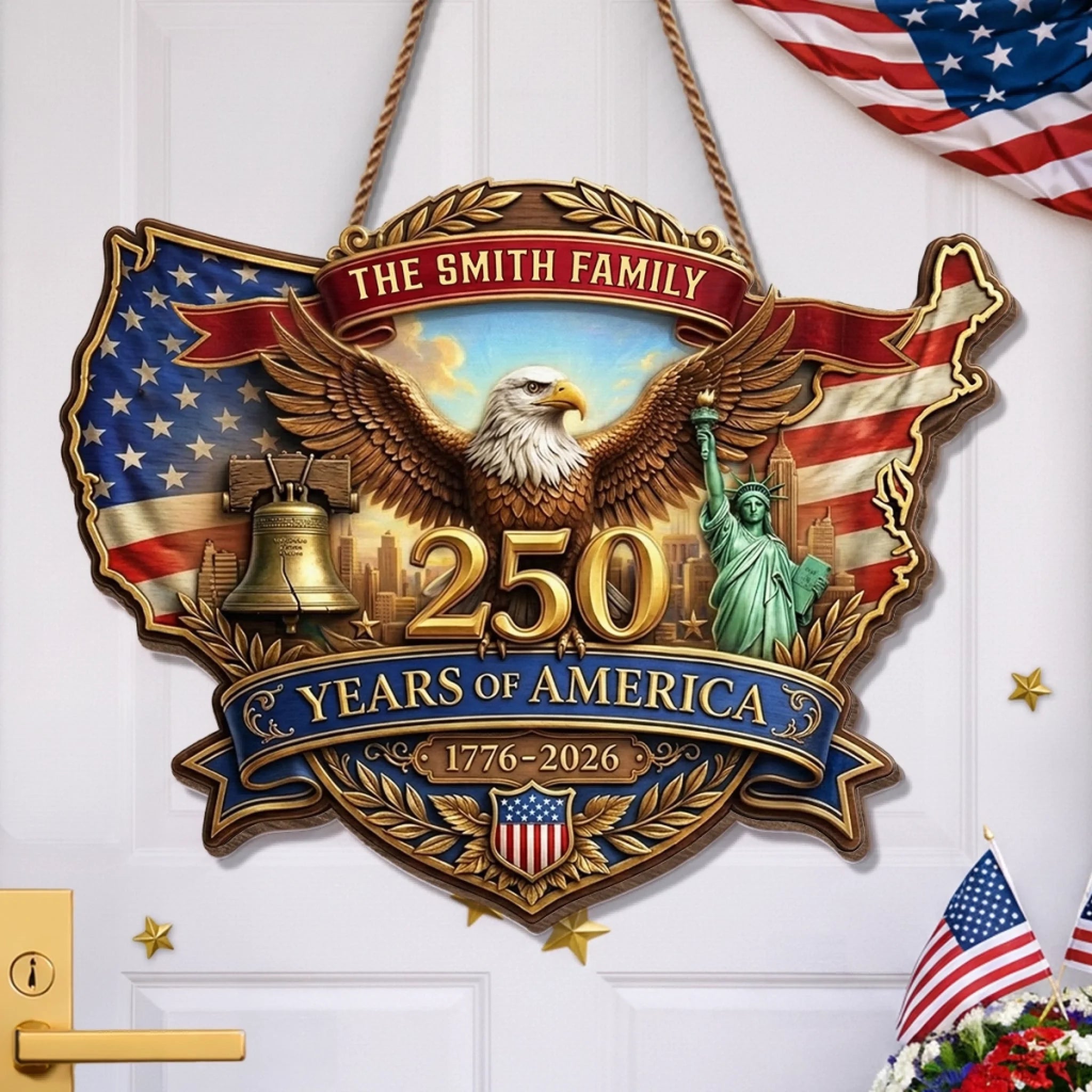 Custom Wood Sign Personalized America 250th Anniversary Gift, God Bless America and This Home Decor