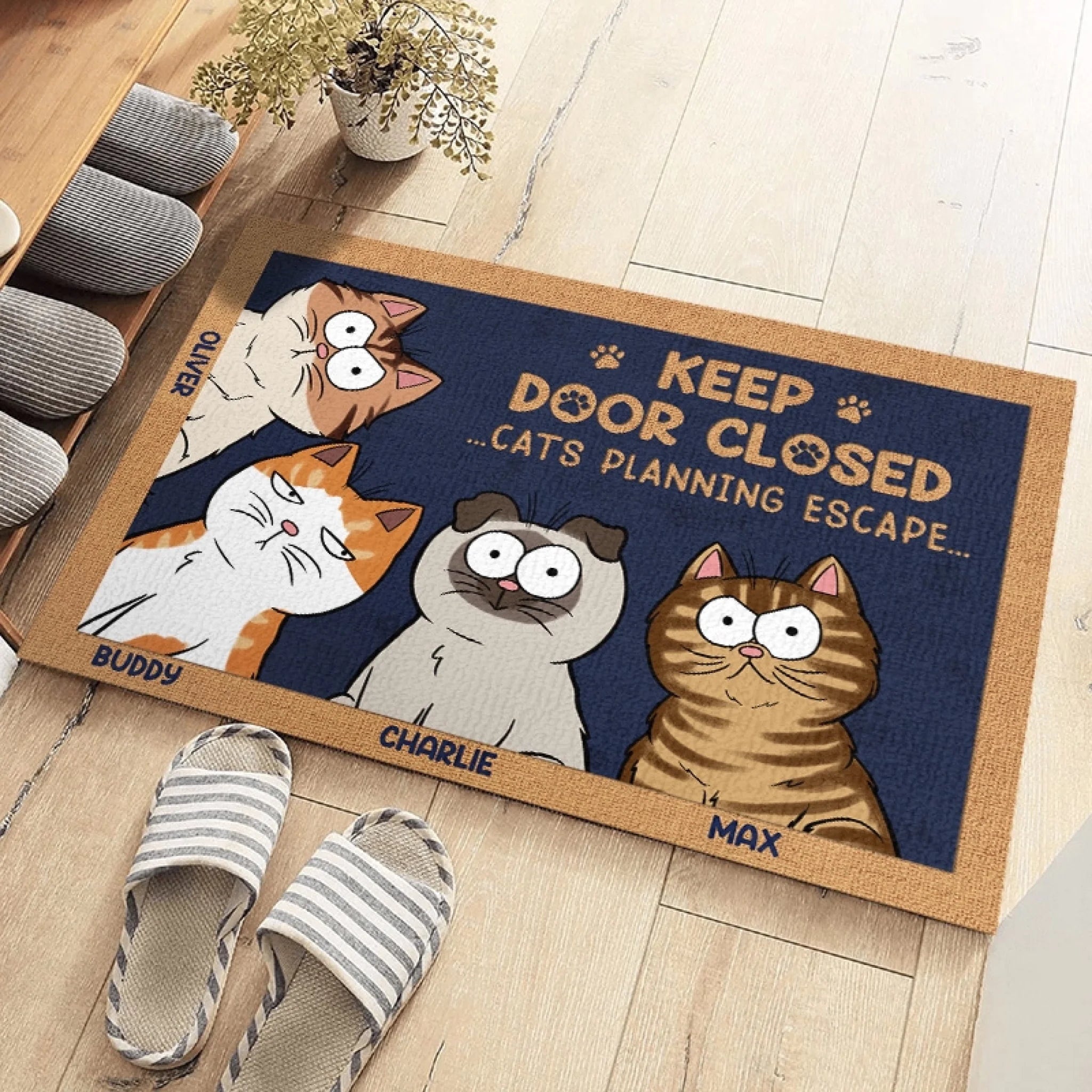 Personalized Pet Door Mat Don't Let the Cat Out Custom Decorative Mat Gift for Cat Lovers