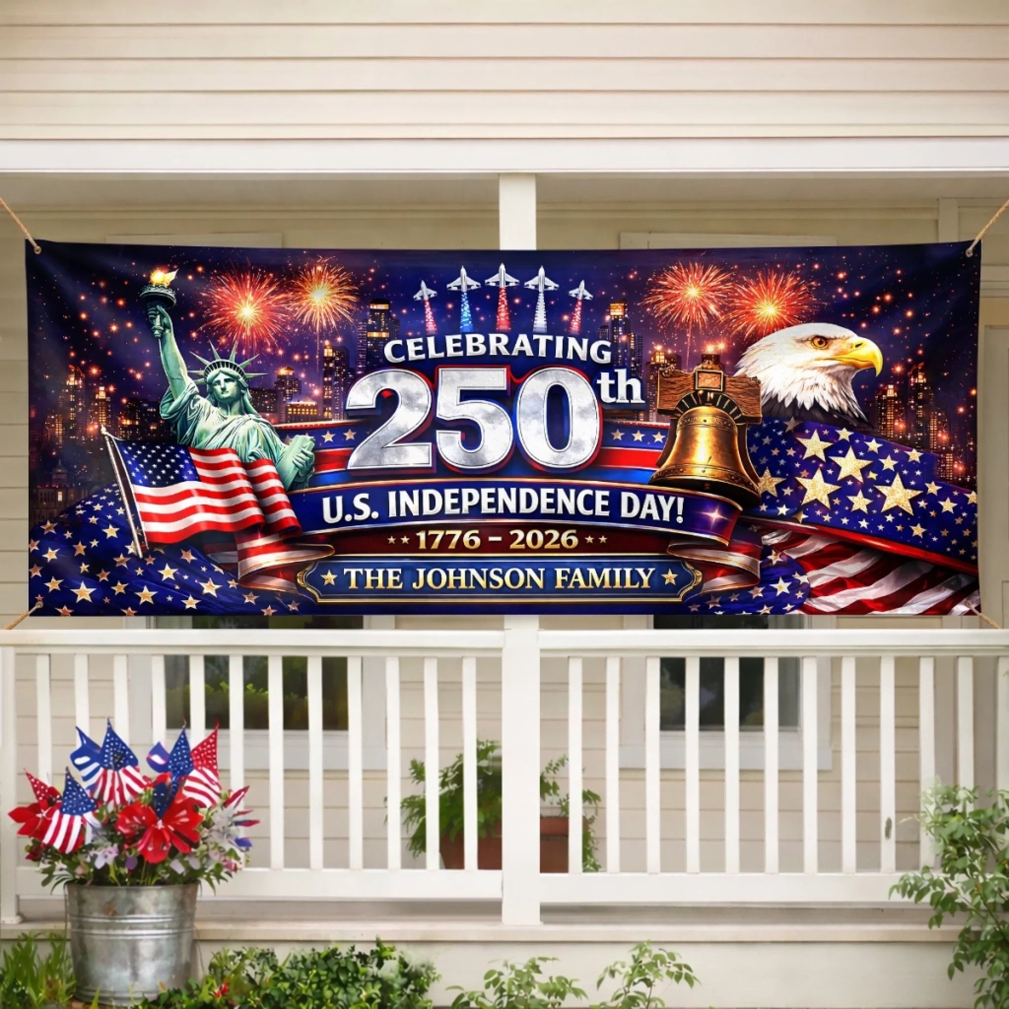 Custom Polyester Outdoor Banner, Personalized America 250th Anniversary Gift for Family