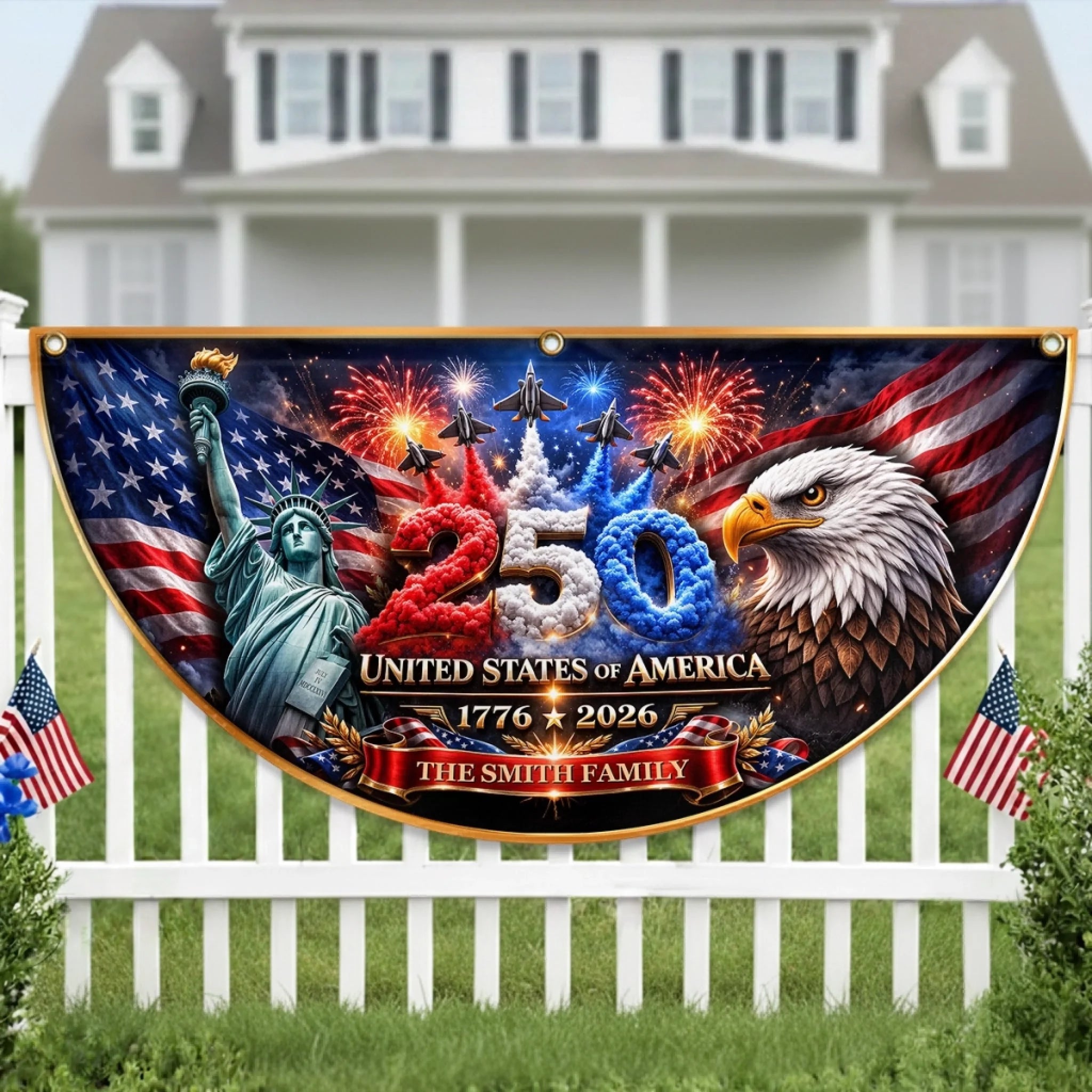 Custom Non-Pleated Fan Flag, Personalized America 250th Anniversary Gift for Family Home Decor