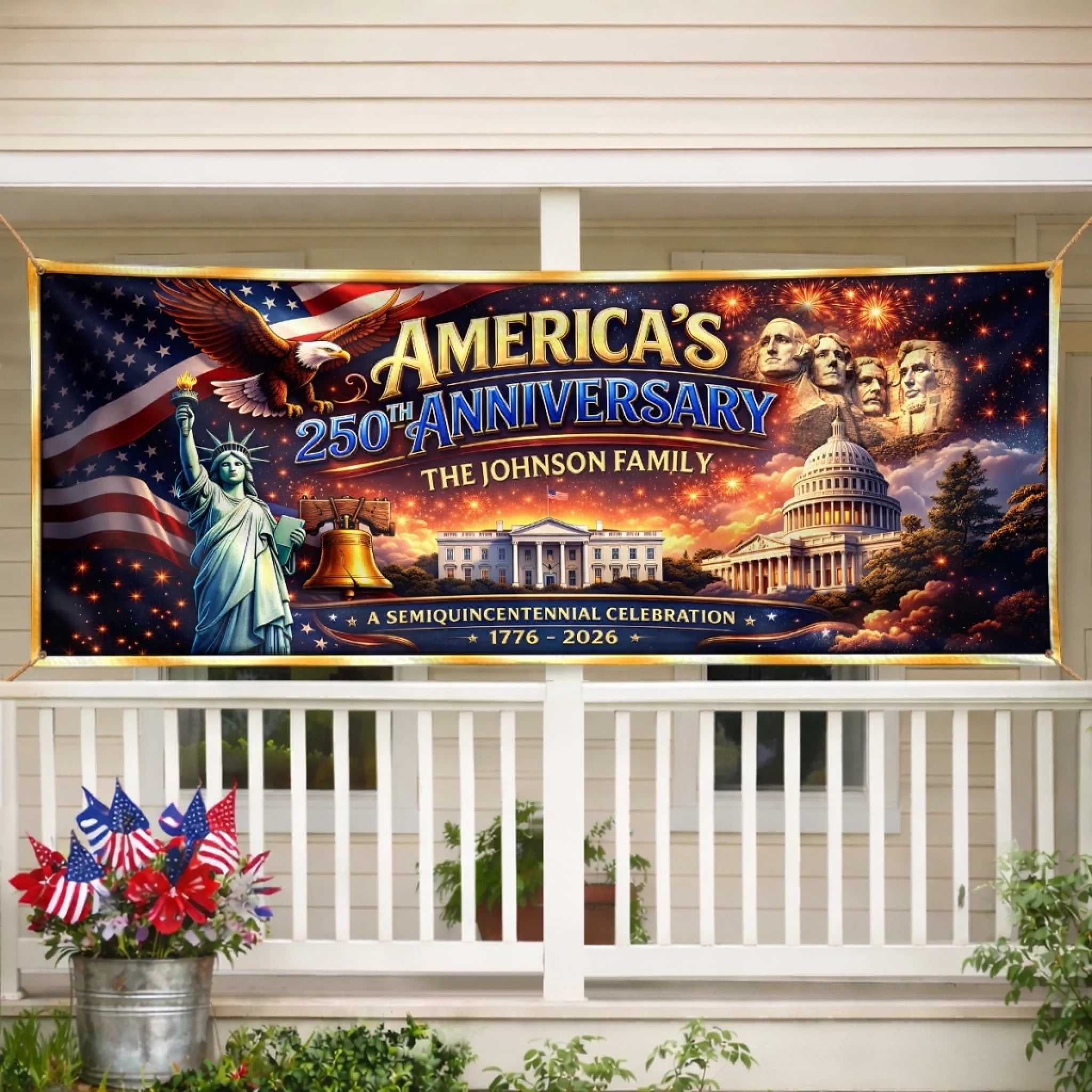 Custom Polyester Outdoor Banner Personalized America 250th Anniversary Gifts for Family