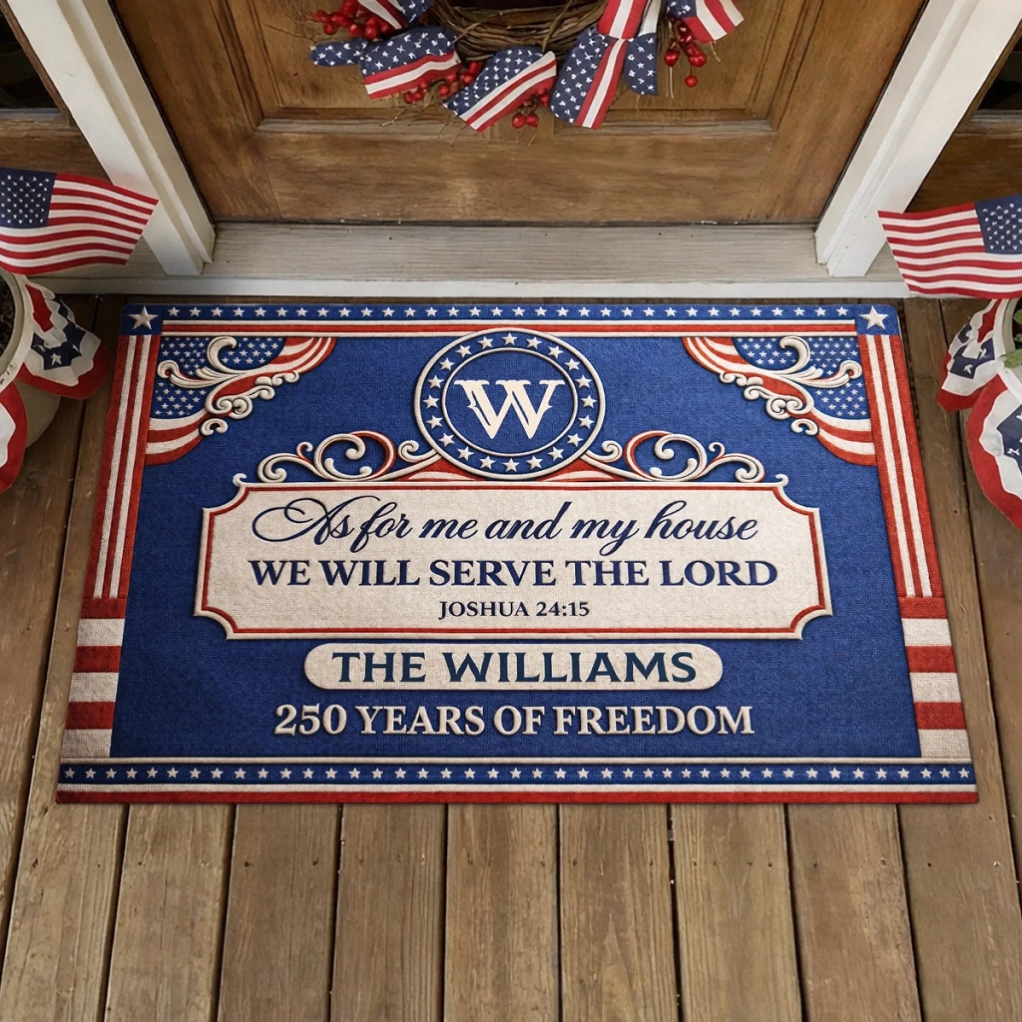 Personalized America 250th Anniversary Decorative Doormat, Custom Patriotic Home Decor Gift for Family