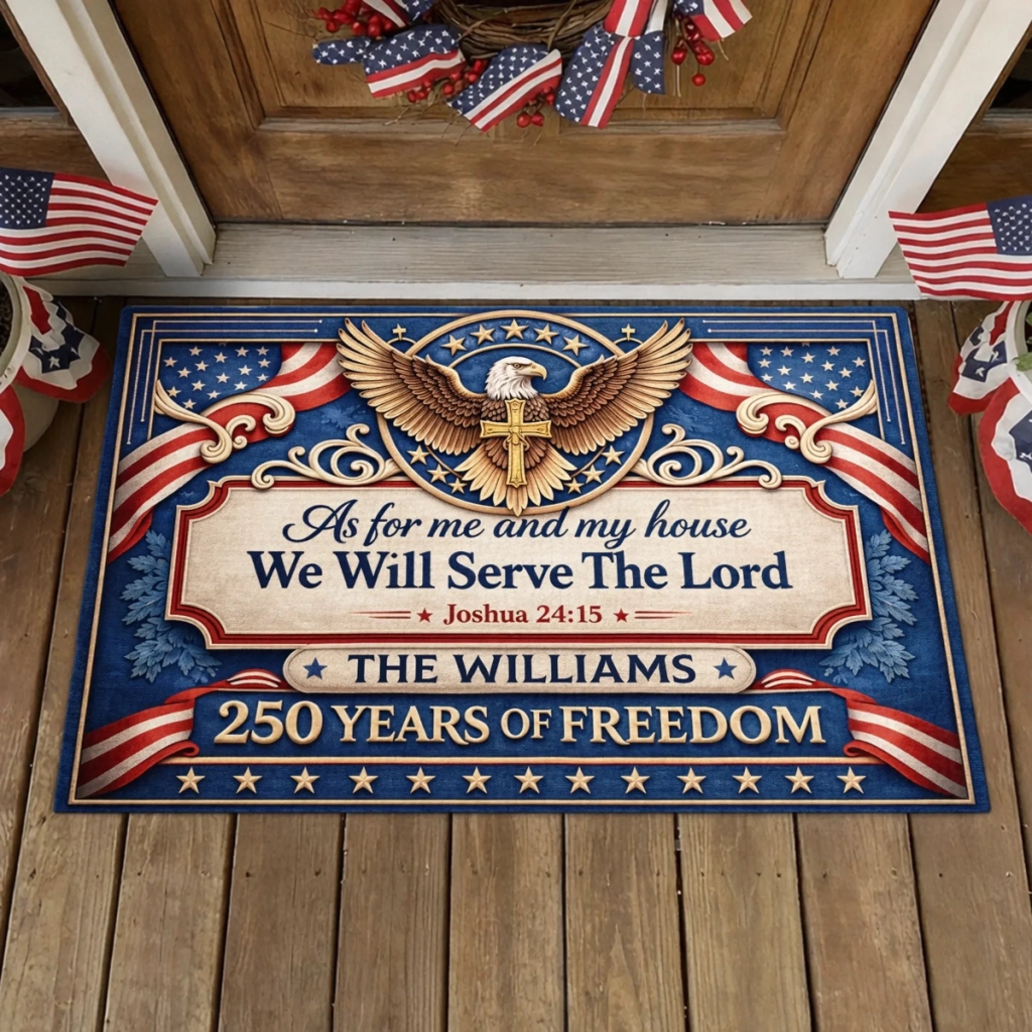 Personalized America 250th Anniversary Decorative Doormat, Custom Patriotic Home Decor Gift for Family