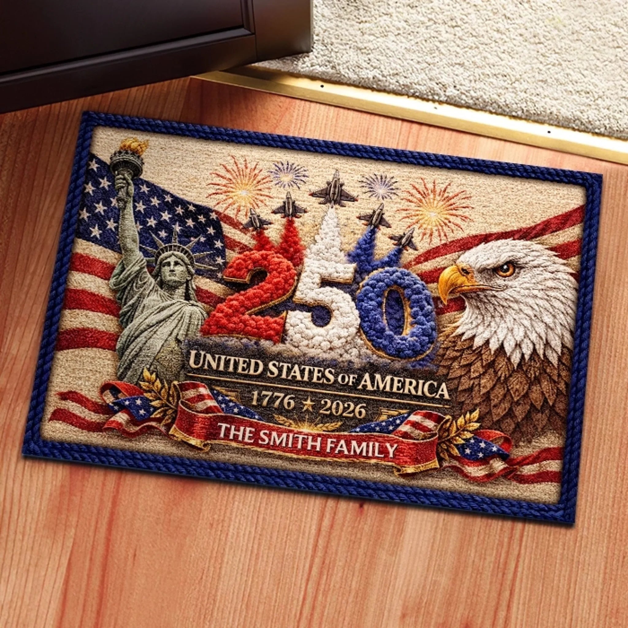 Personalized America 250th Anniversary Decorative Doormat, United We Stand Since 1776 Patriotic Gift