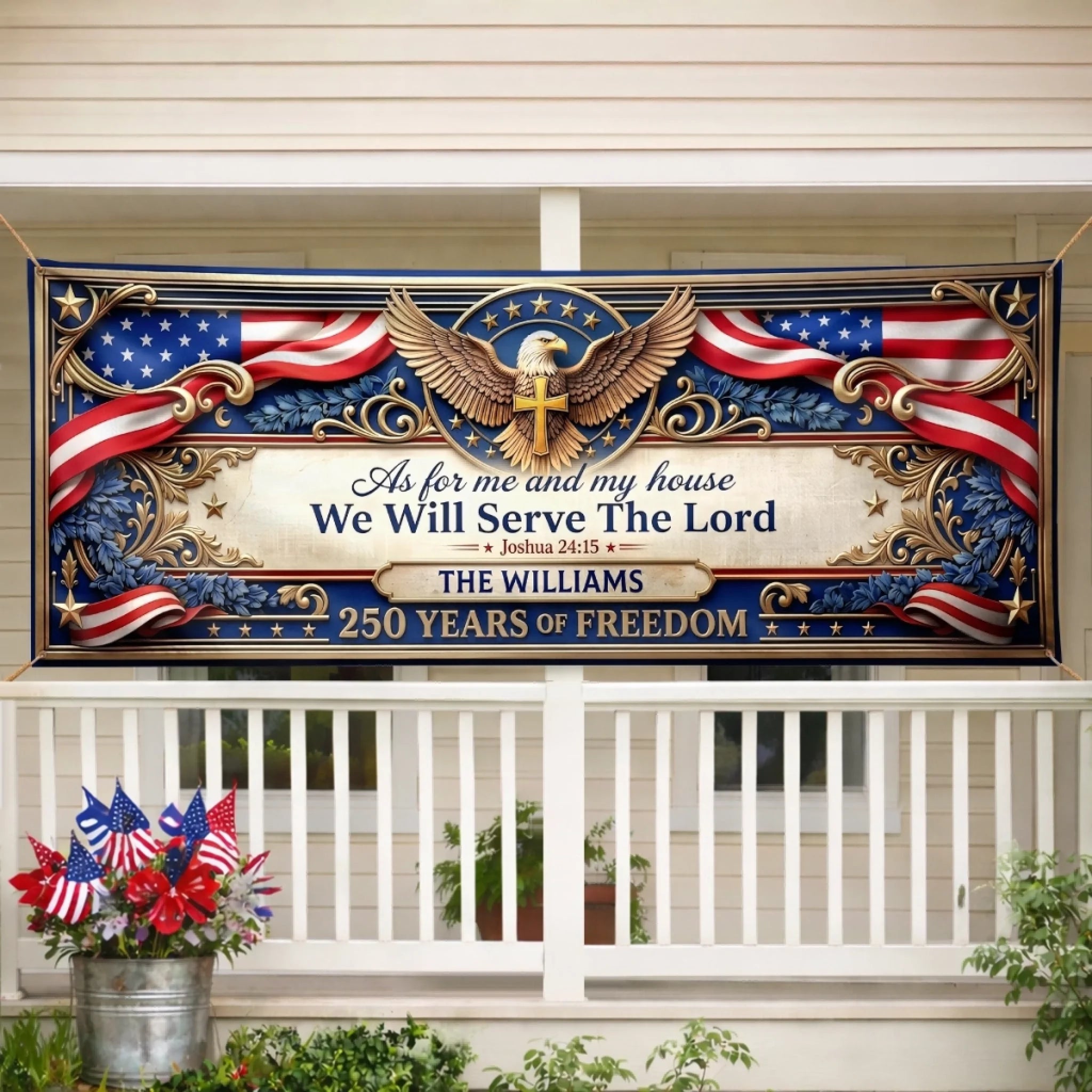Custom Polyester Outdoor Banner, Personalized America 250th Anniversary Gift for Family