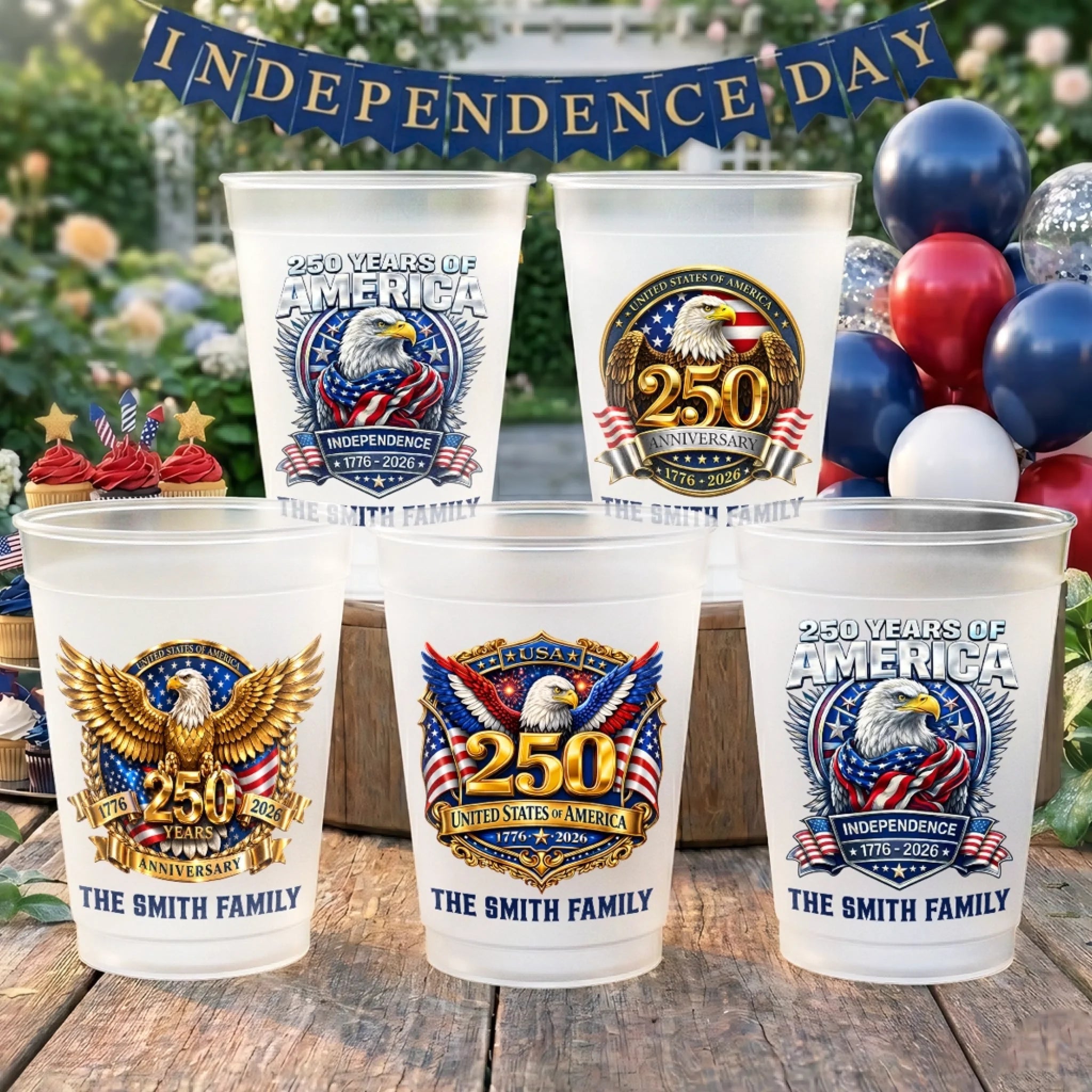 Custom Party Cups Personalized America 250th Anniversary Gifts for Family United We Stand Plastic Cups