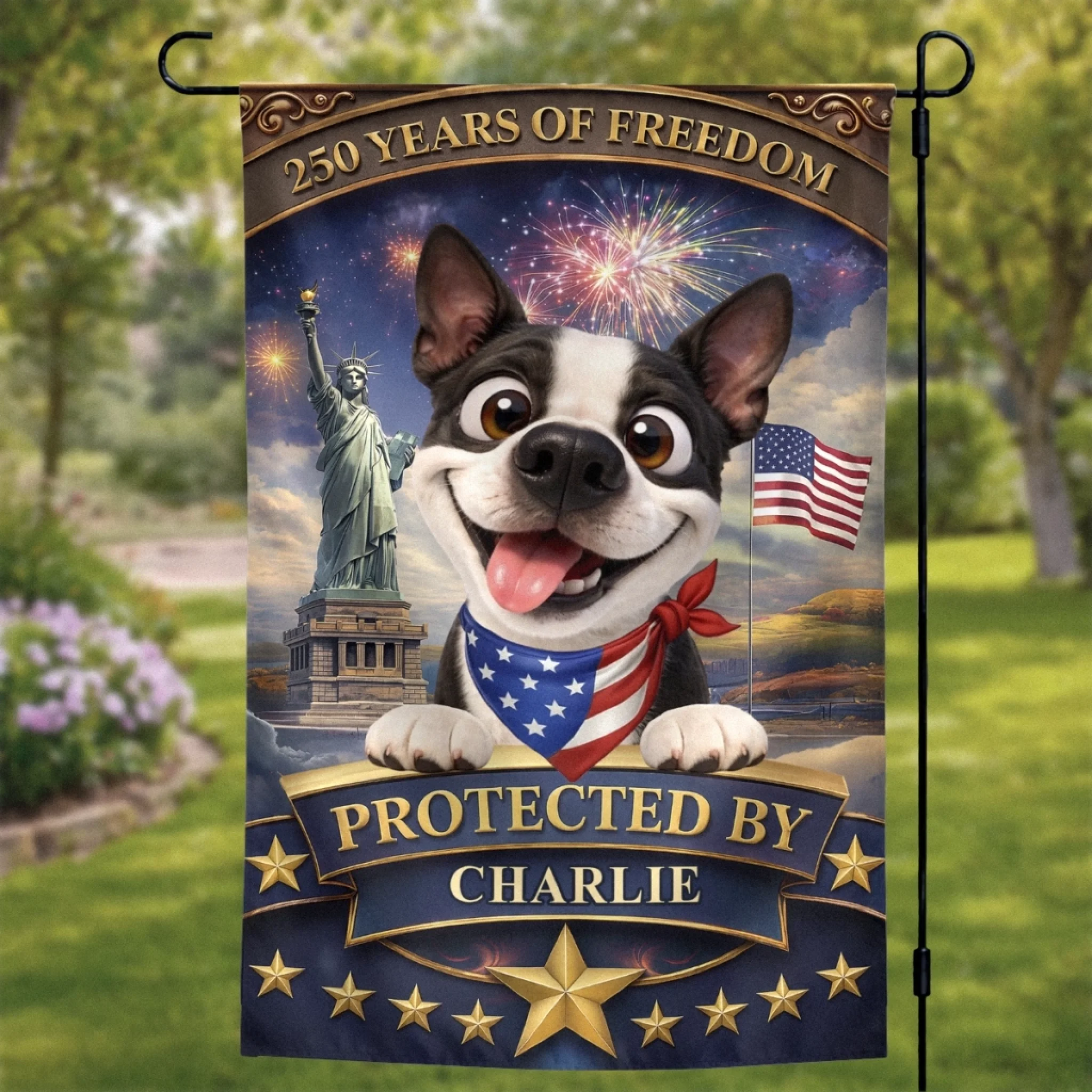 Custom Flag for America 250th Anniversary Gift for Dog Lovers with Stars Stripes and Wagging Tails