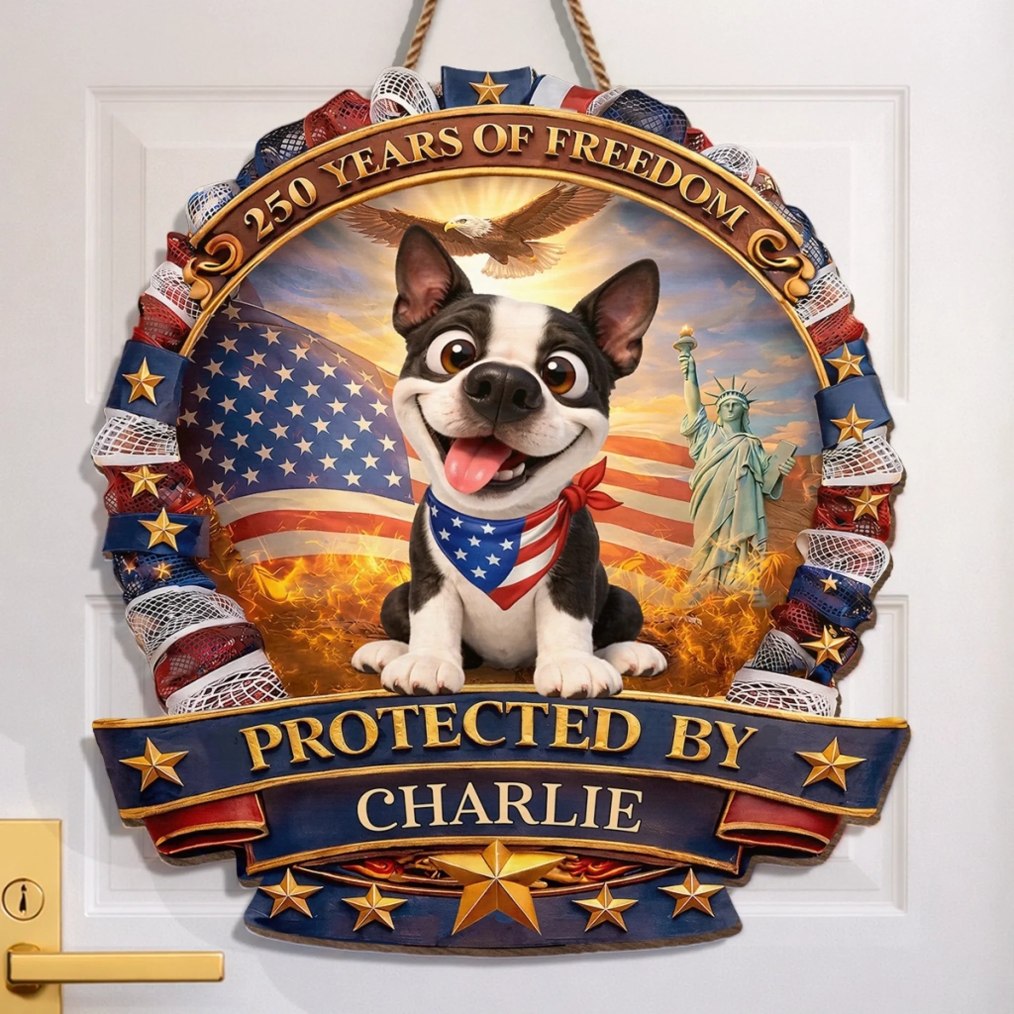 Custom Wood Sign Personalized America 250th Anniversary Gift for Dog Lovers Dog Mom Dad Home Decor