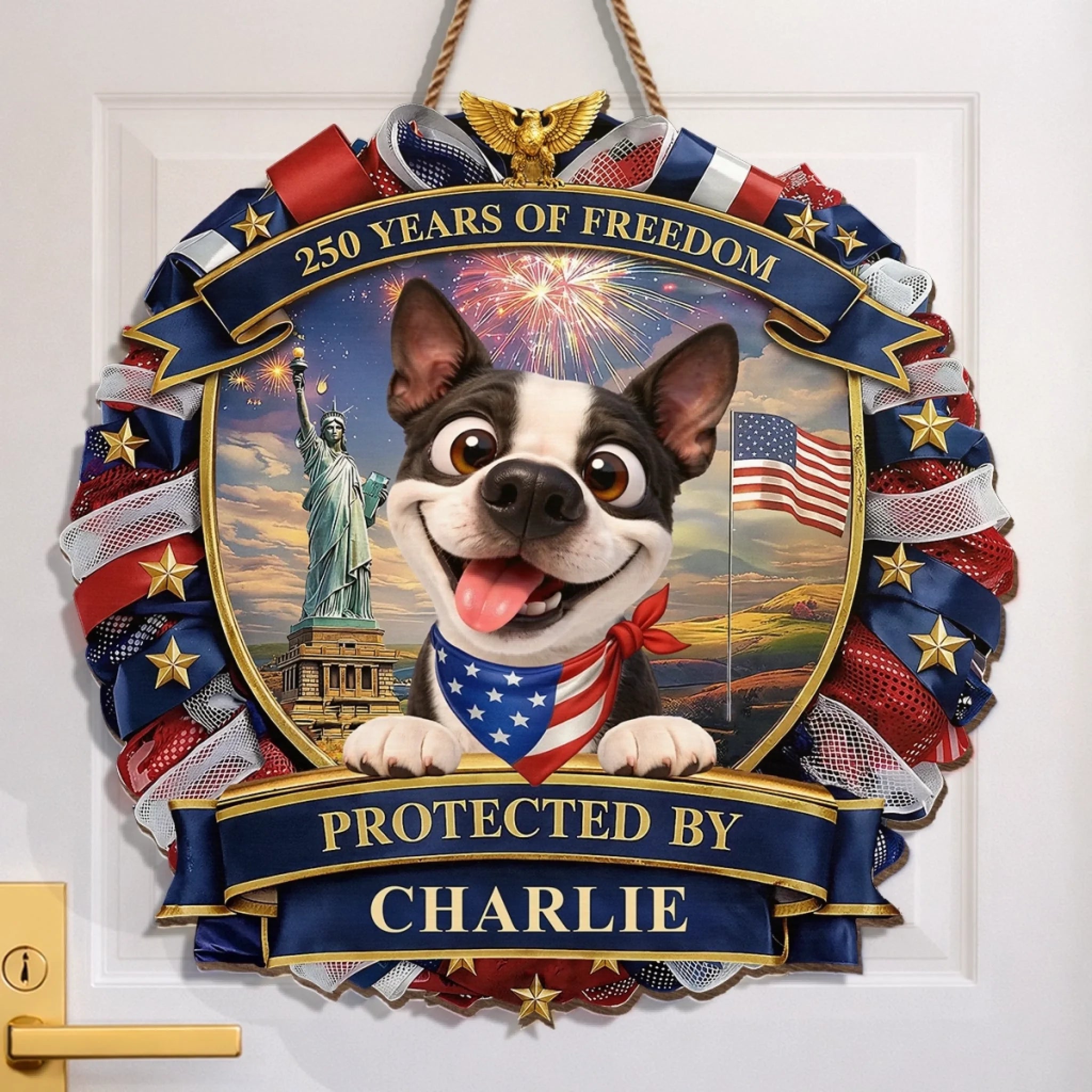 Custom Wood Sign Personalized America 250th Anniversary Gift for Dog Lovers Dog Mom and Dad