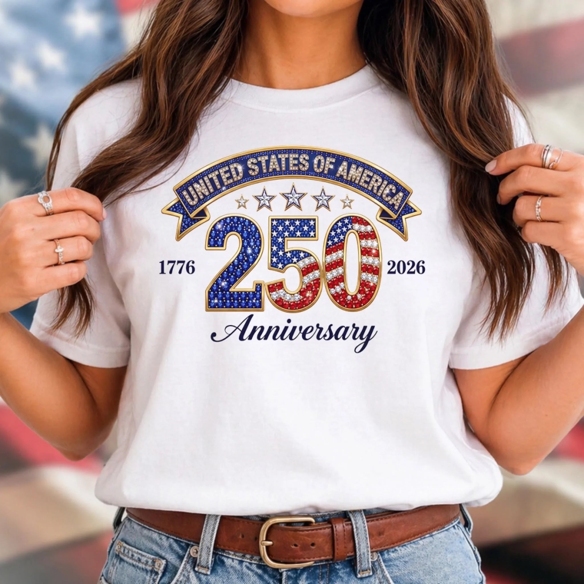 Unisex T-Shirt or Hoodie, America 250th Anniversary Gift for Men and Women, American Flag Glitter Star