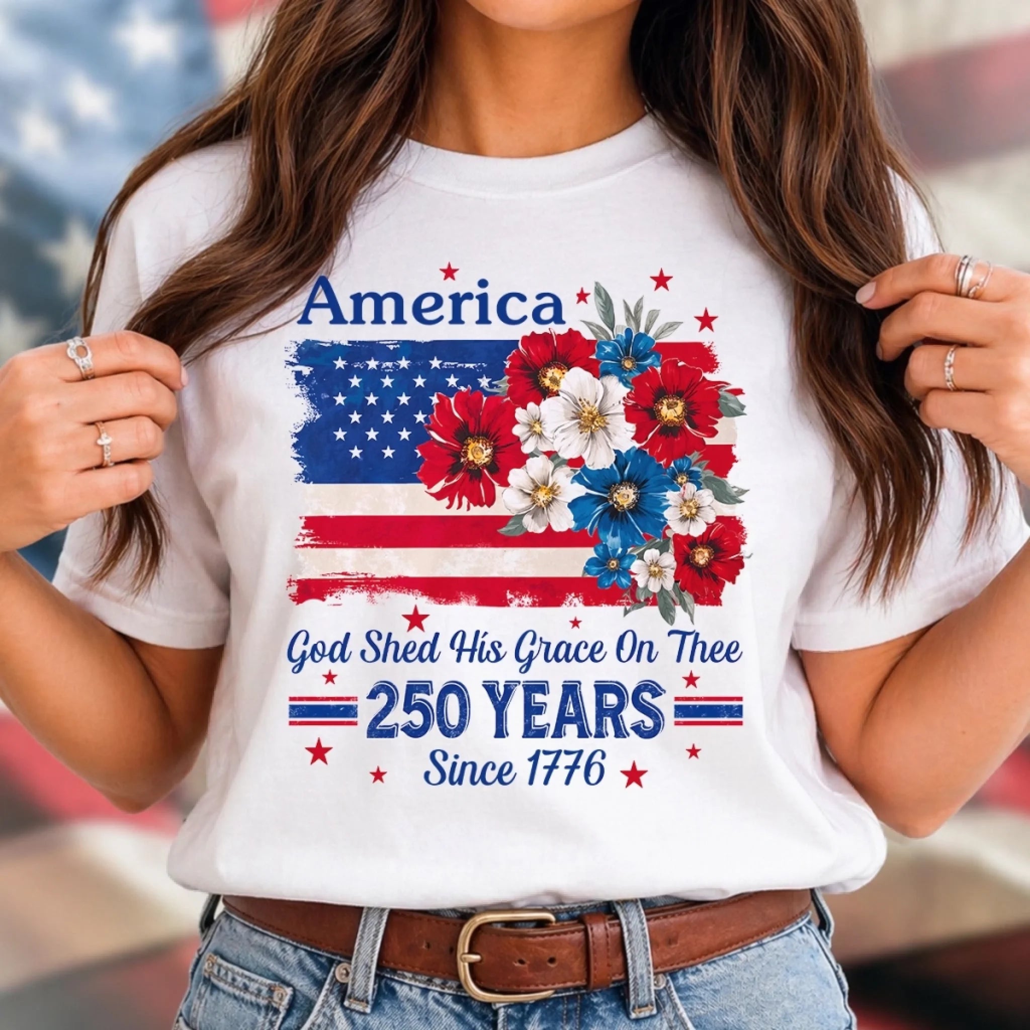 America 250th Anniversary Unisex T-Shirt or Hoodie, God Shed His Grace On Thee Patriotic Gift
