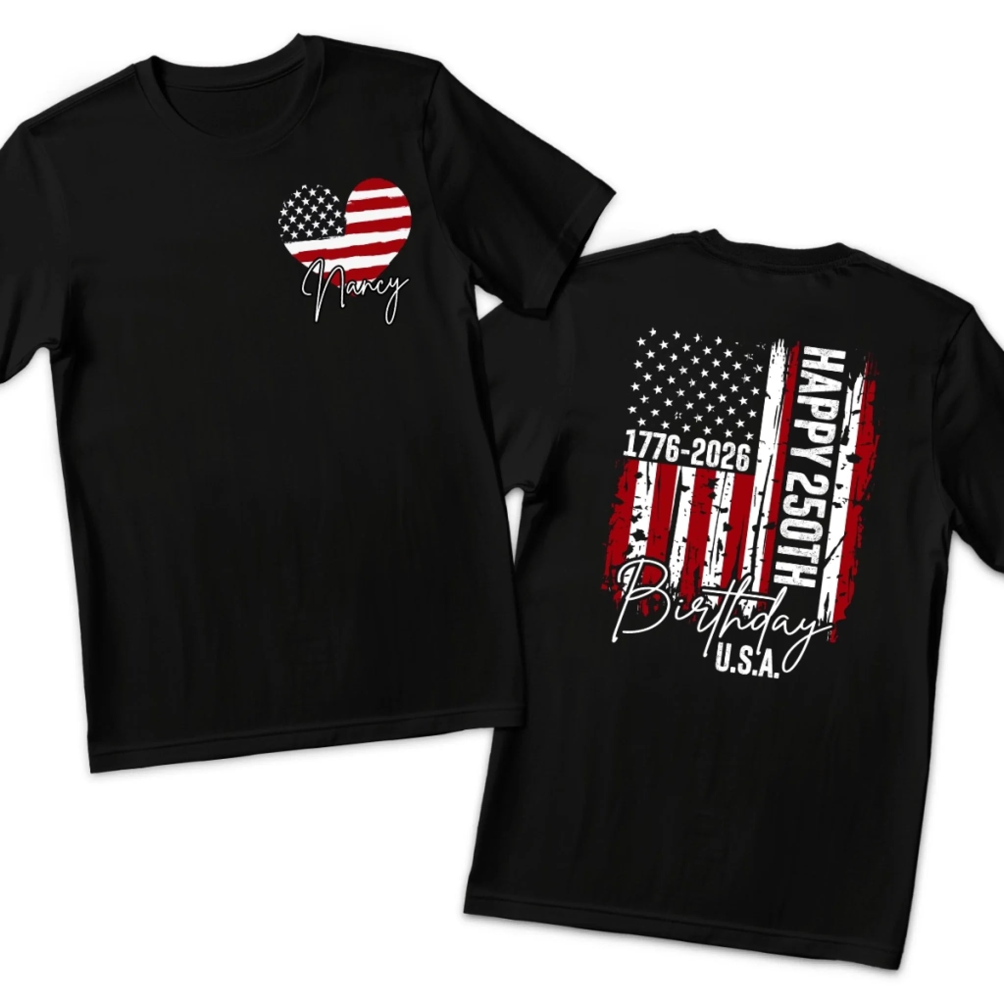 Custom Back and Front Printed Unisex T-Shirt, Personalized America 250th Anniversary Gift for Men and Women